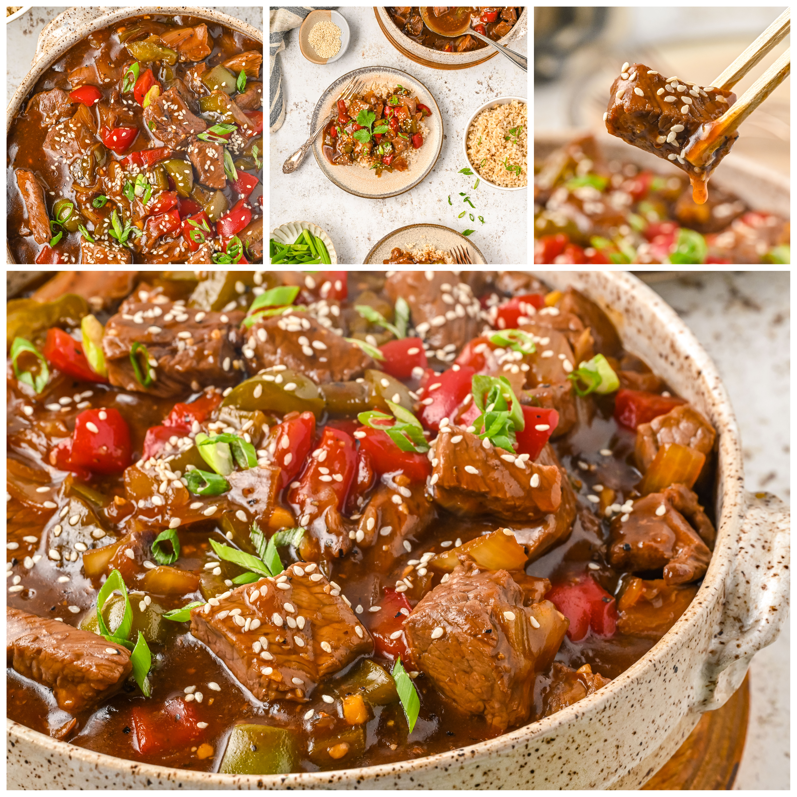 Chinese pepper steak collage