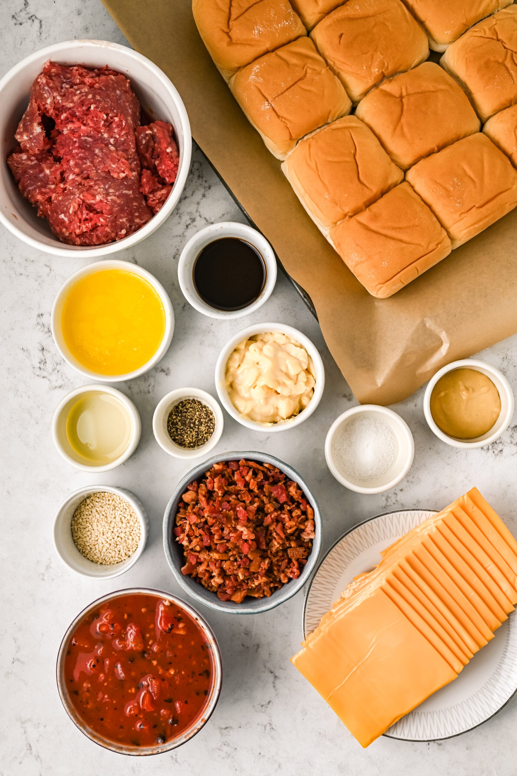 Overhead view of the ingredients needed to complete this recipe.