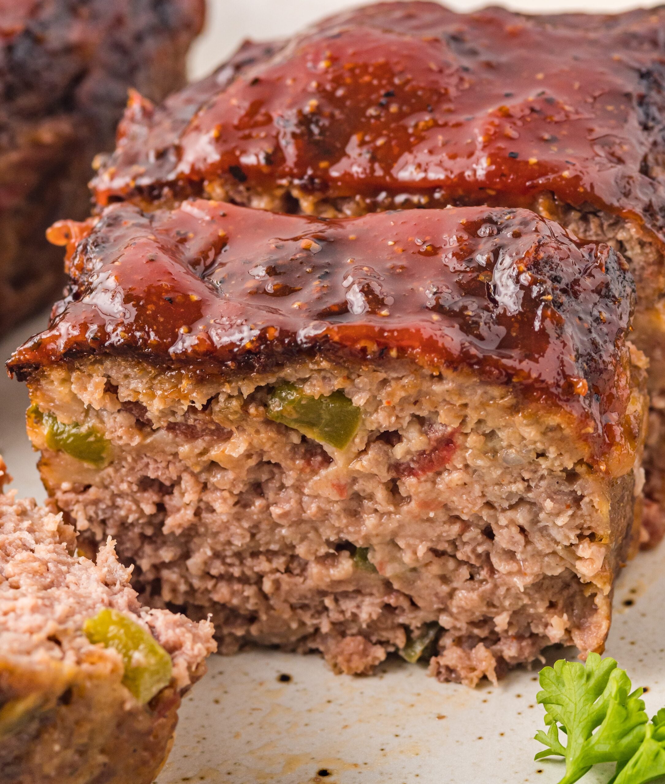 up close shot of sliced open cracker barrel meatloaf