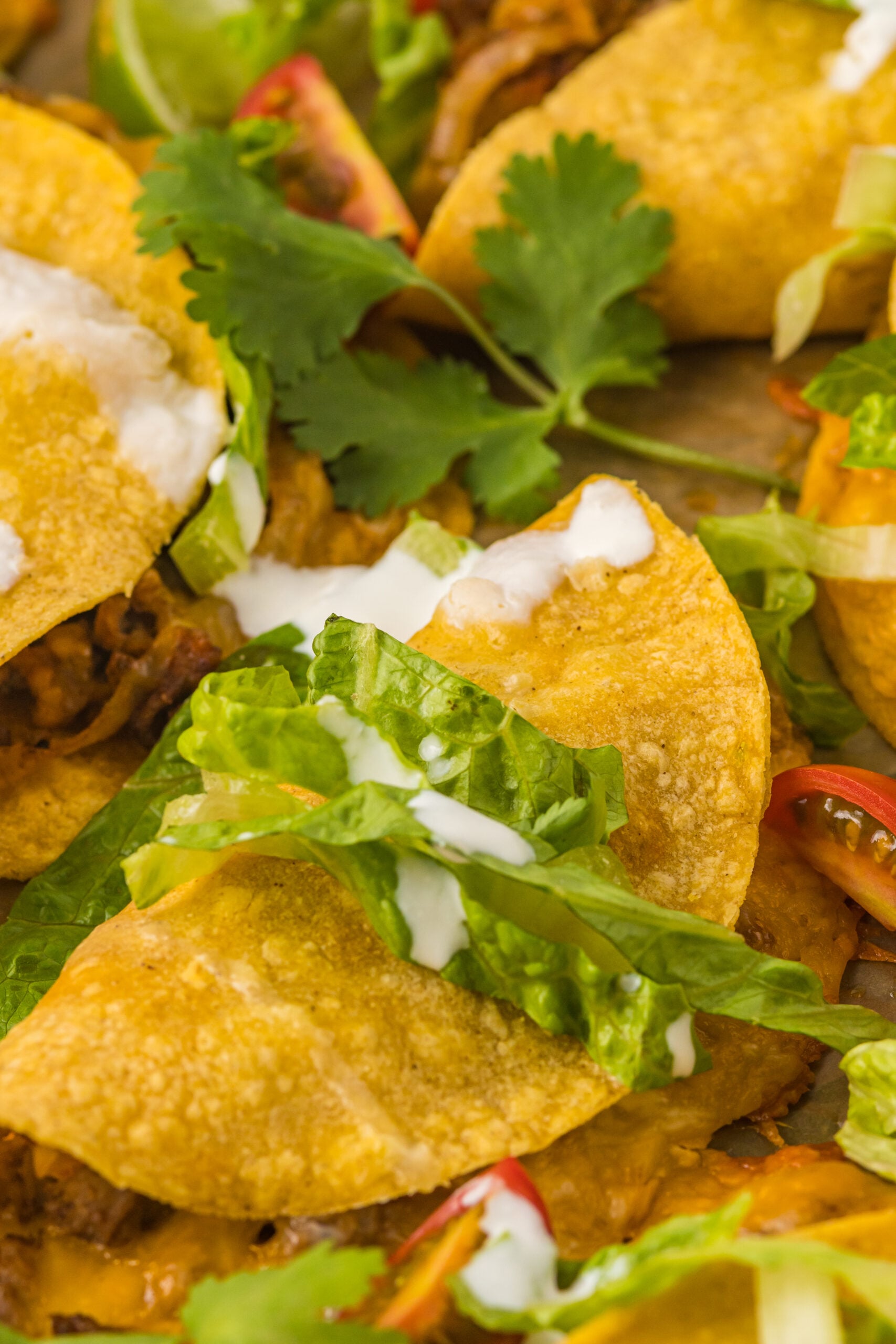 Close up view of Beef Tacos on a sheet pan.