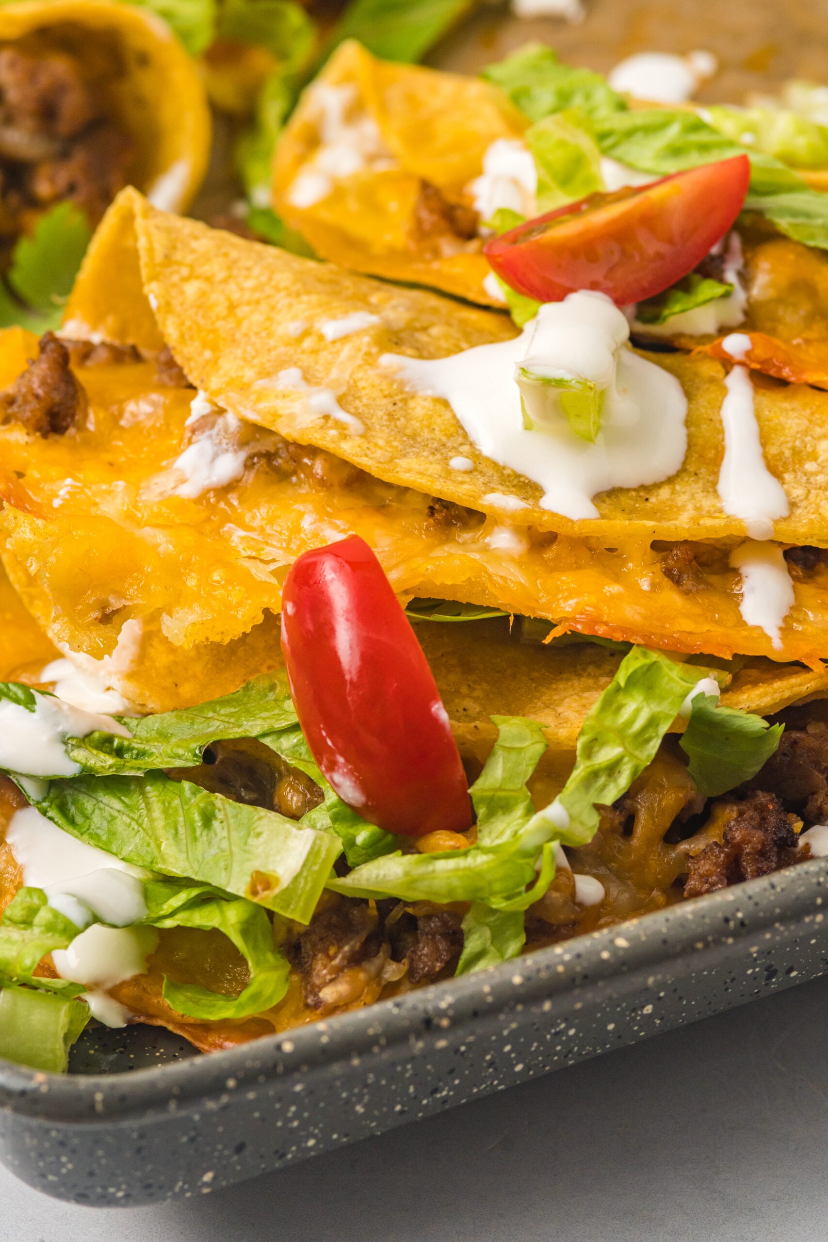 Close up view of Beef Tacos on a sheet pan.