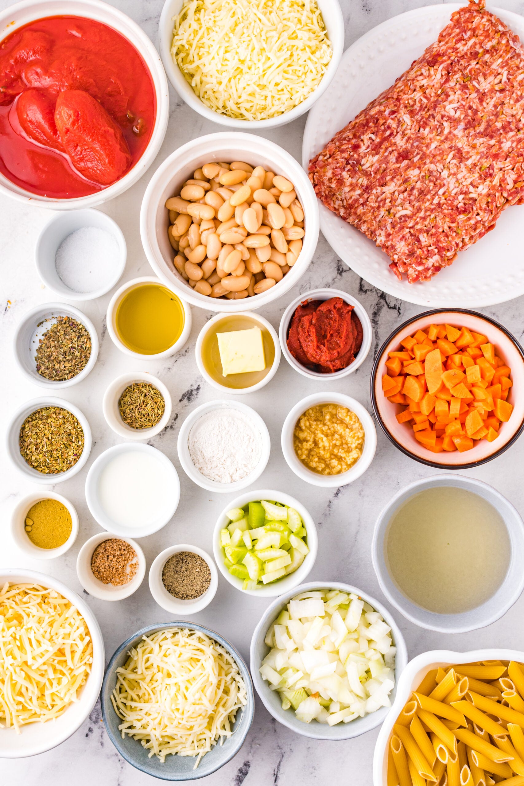 Overhead view of ingredients needed for this recipe.