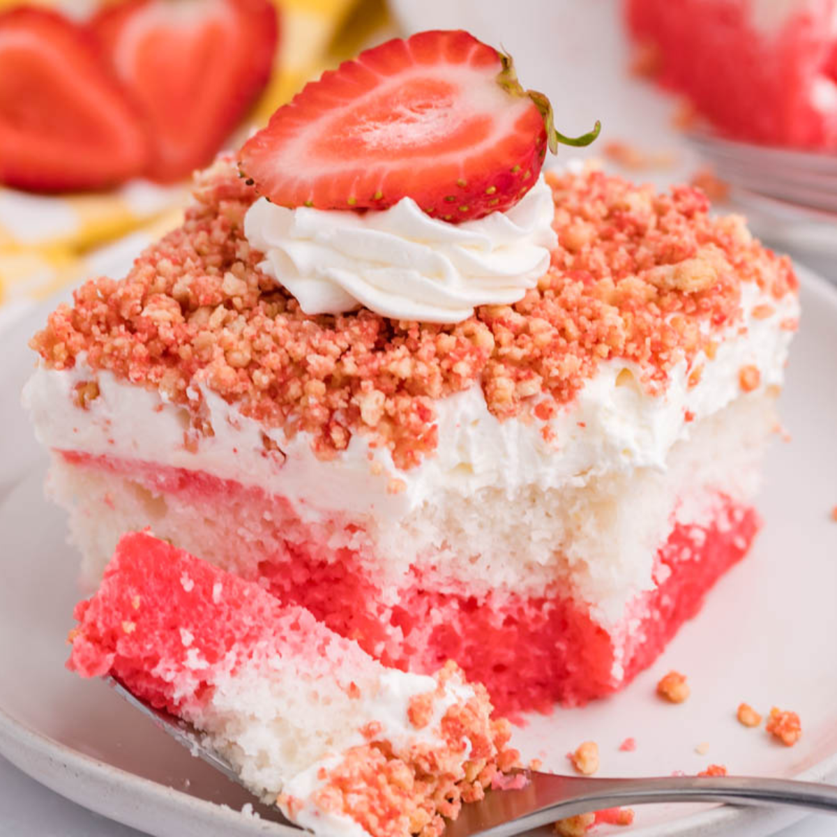 Strawberry Crunch Poke Cake