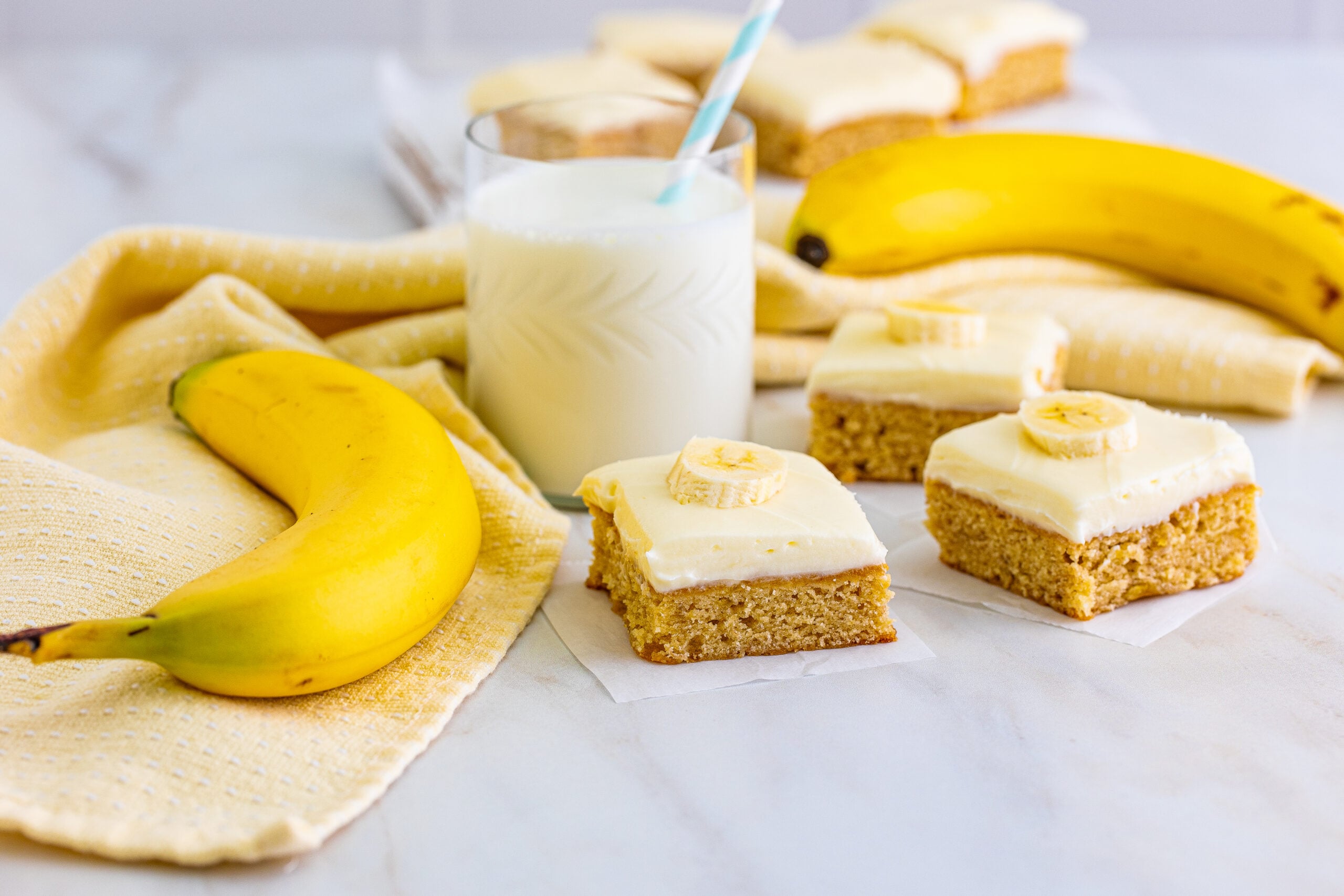 Front view of Banana Brownies on parchment paper.