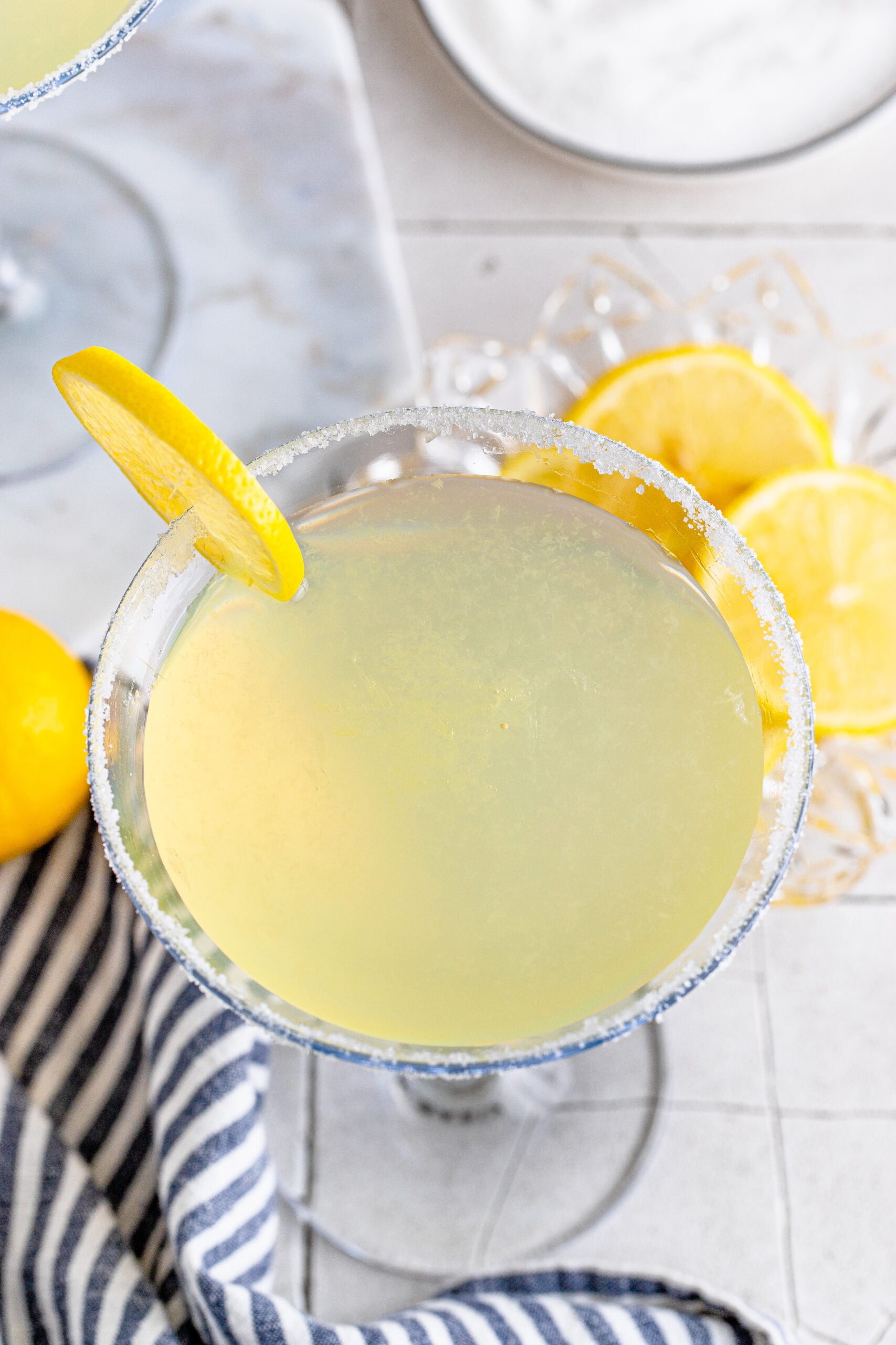 Overhead shot of the lemon drop martini. 