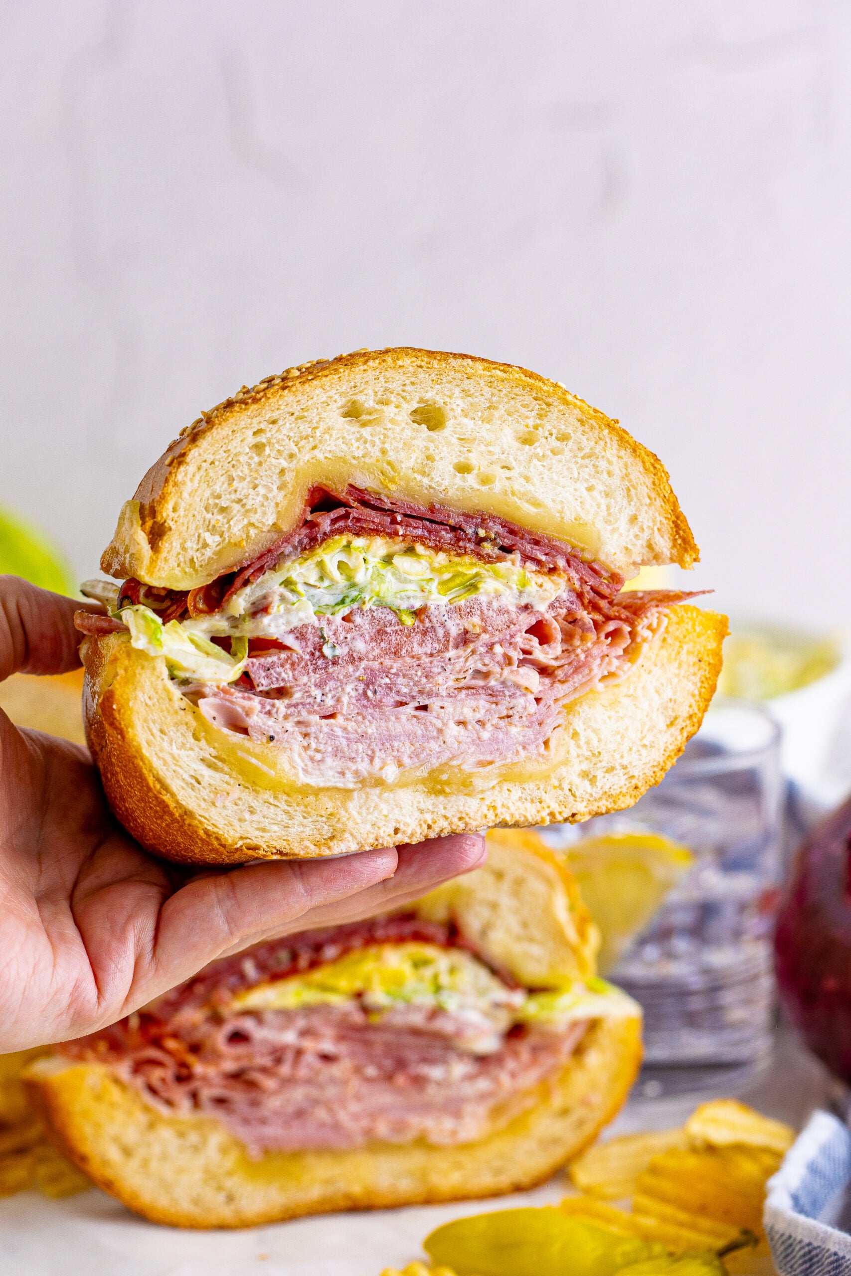 Front view of Grinder Subs being help.