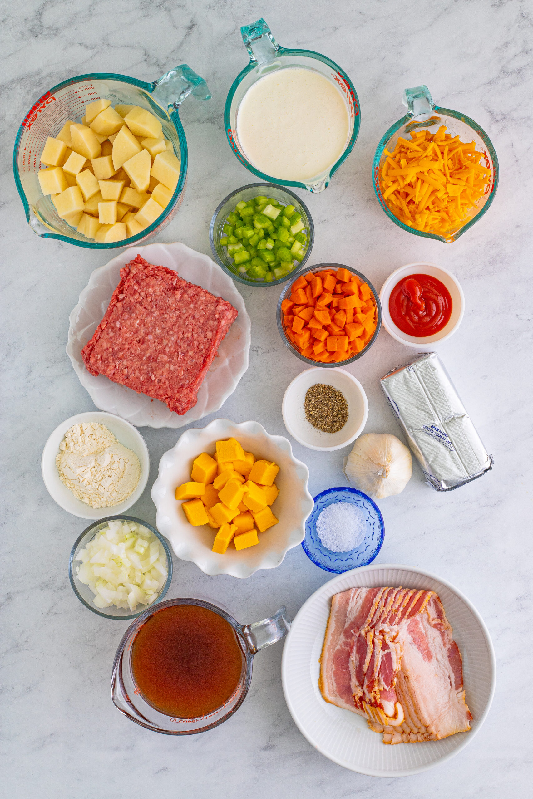 Overhead view of all ingredients needed for this recipe. 