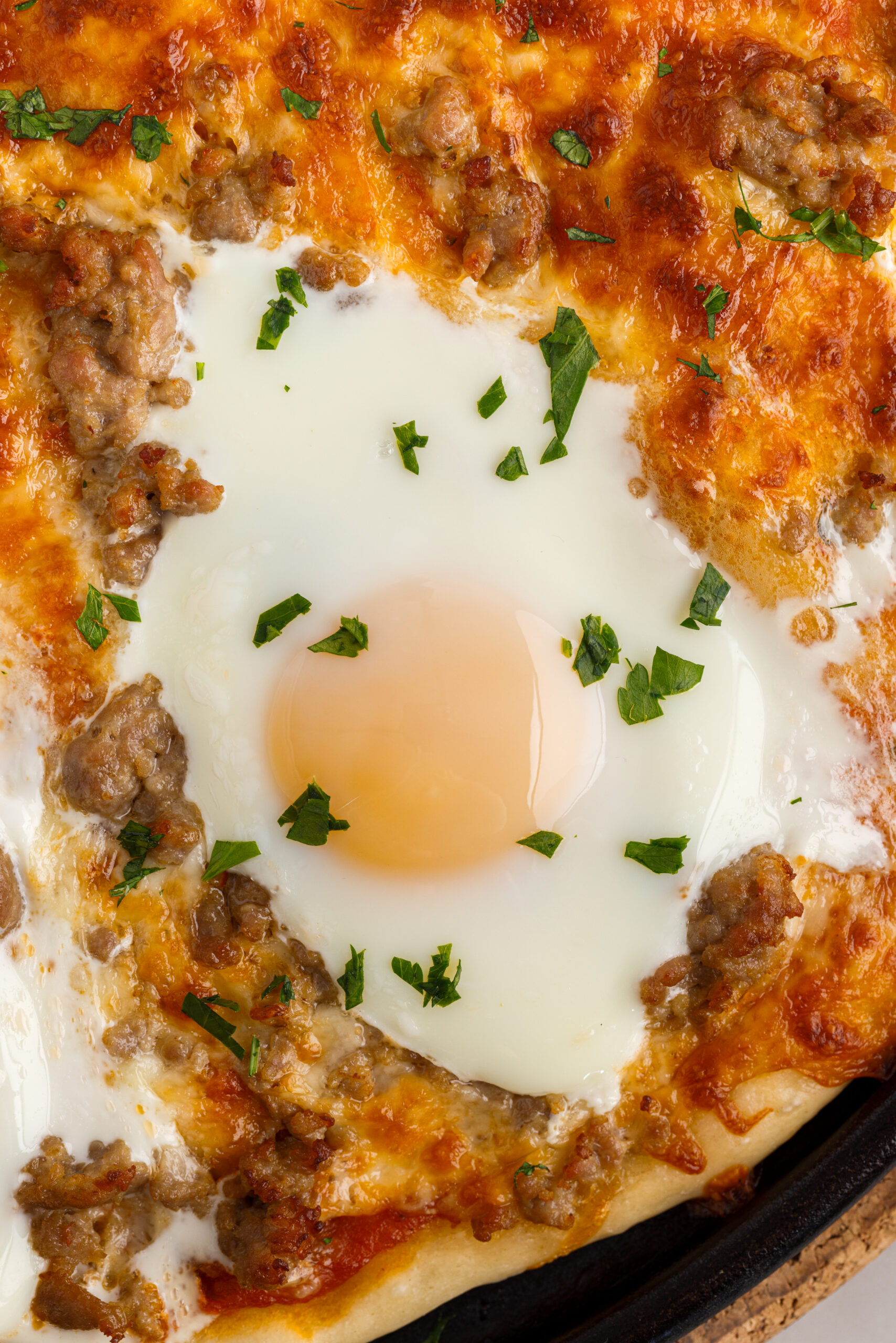 Close up view of Breakfast Pizza.