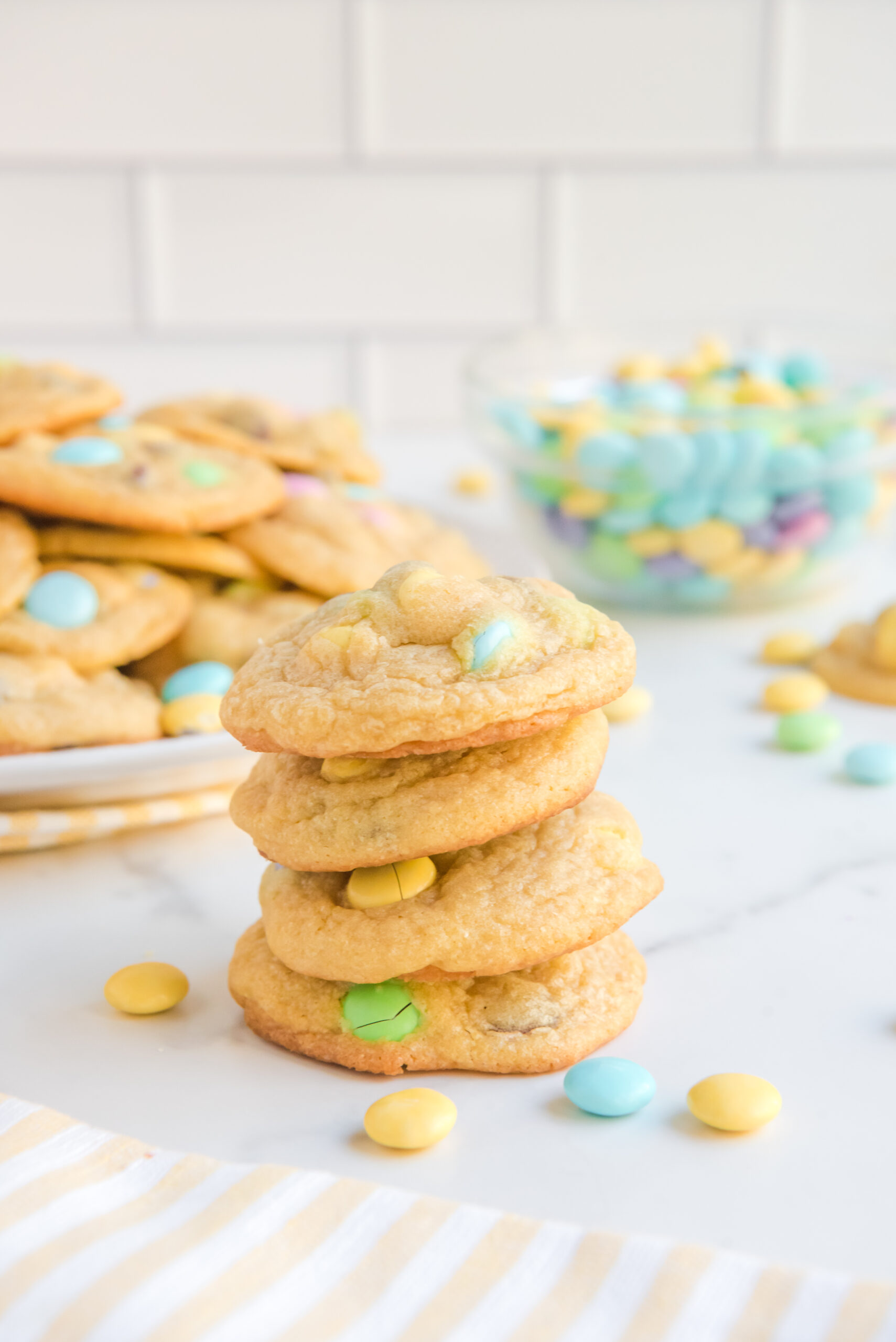 Front view of four Easter Pudding Cookies stacked.