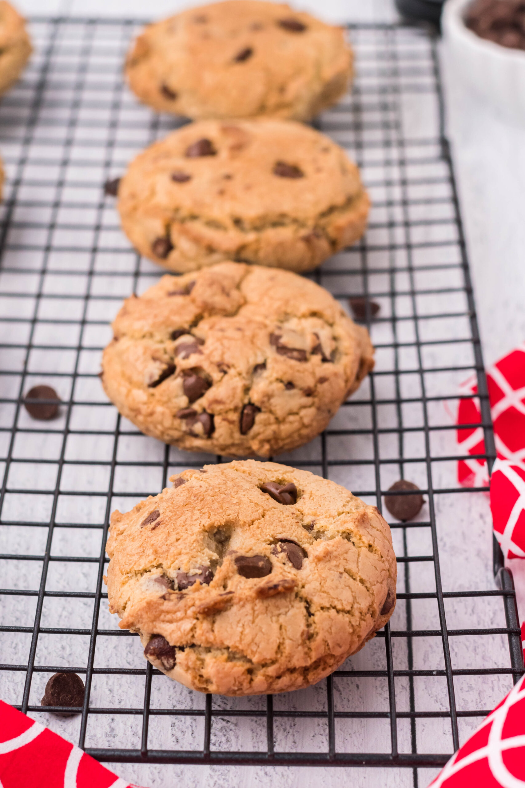 Front view of Kahlua Cookies on a black wire rack.