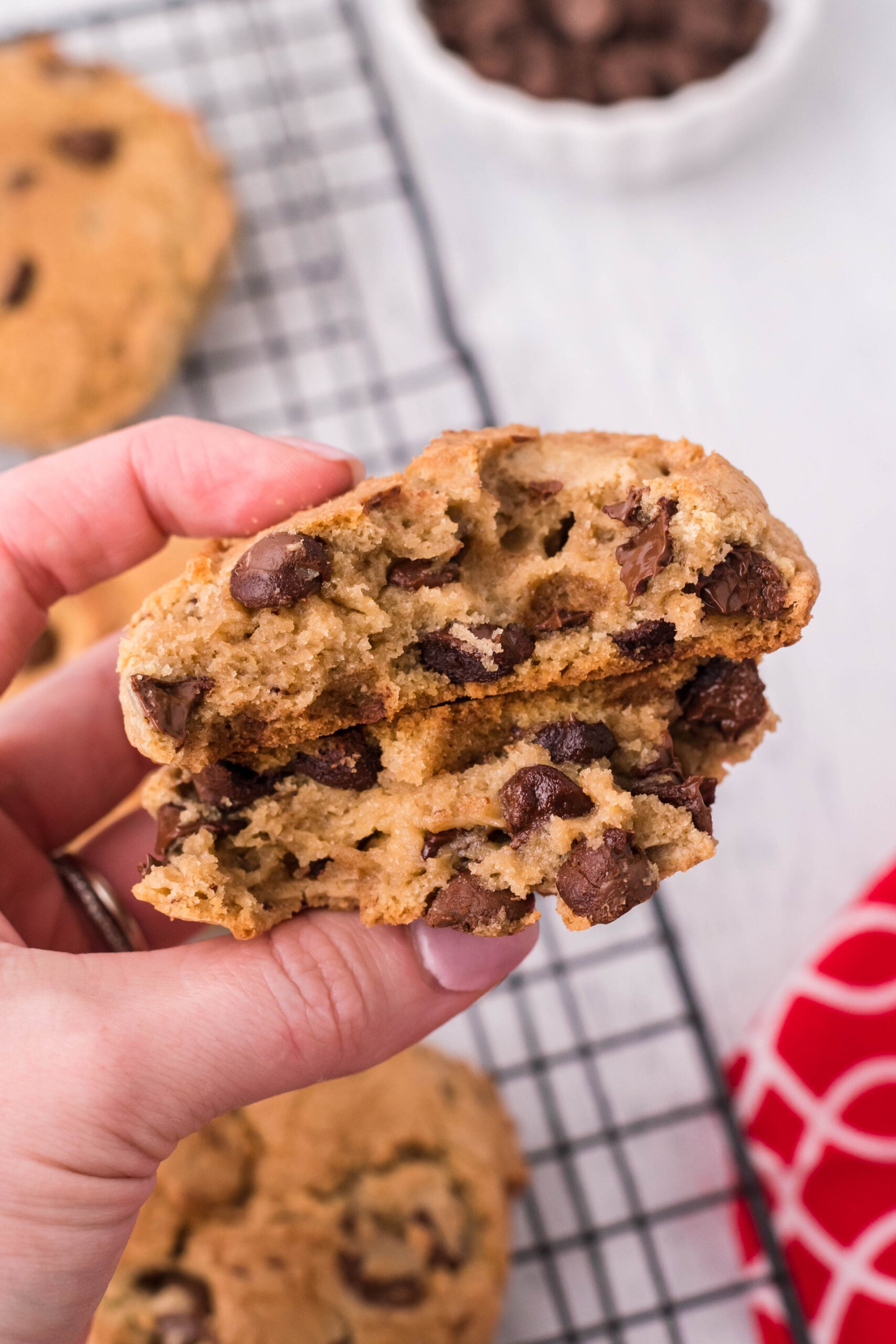 Front view of a Kahlua Cookie split in half and stacked.