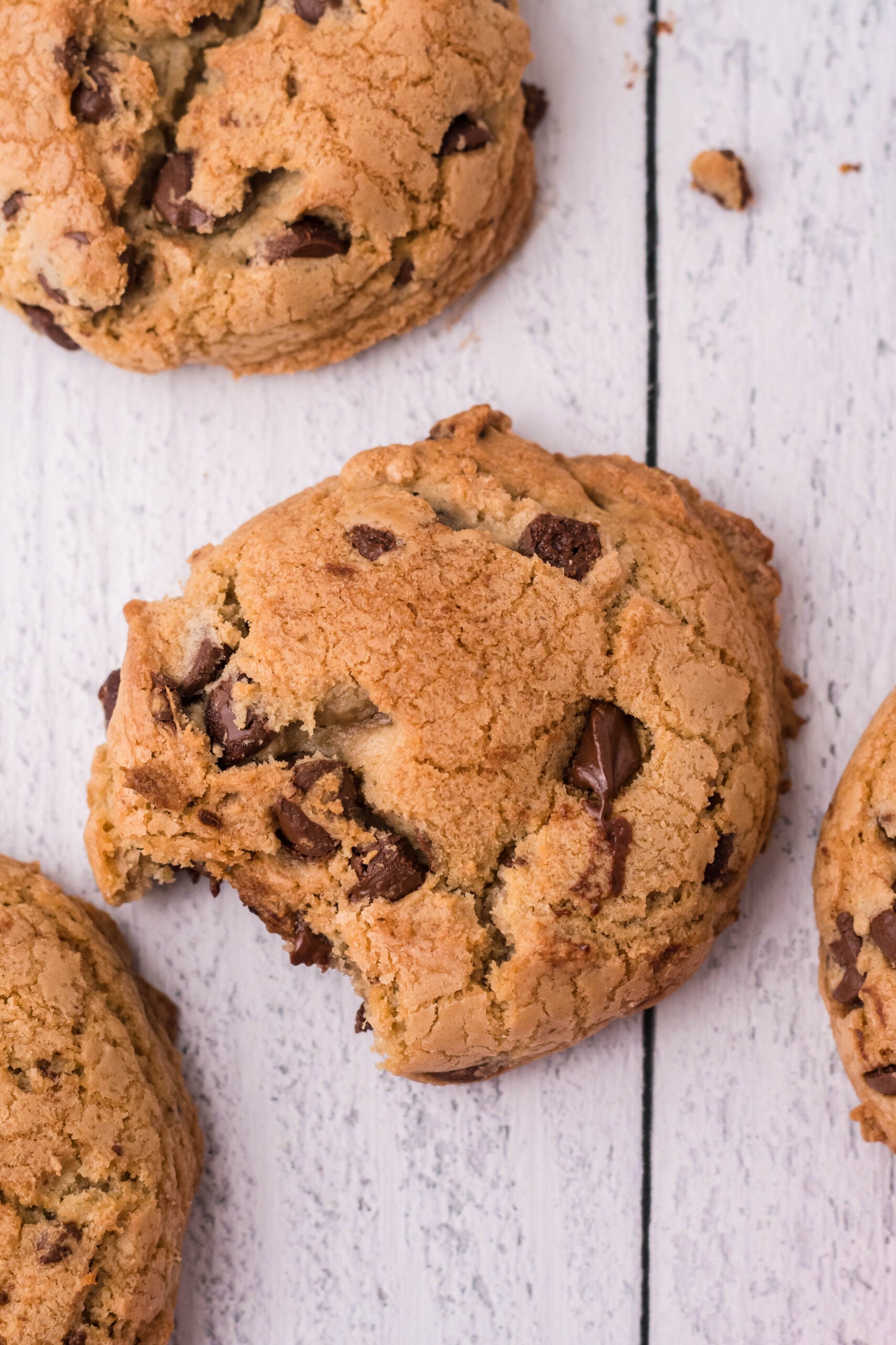 Overhead view of Kahlua Cookies with a bite removed from the center cookie.