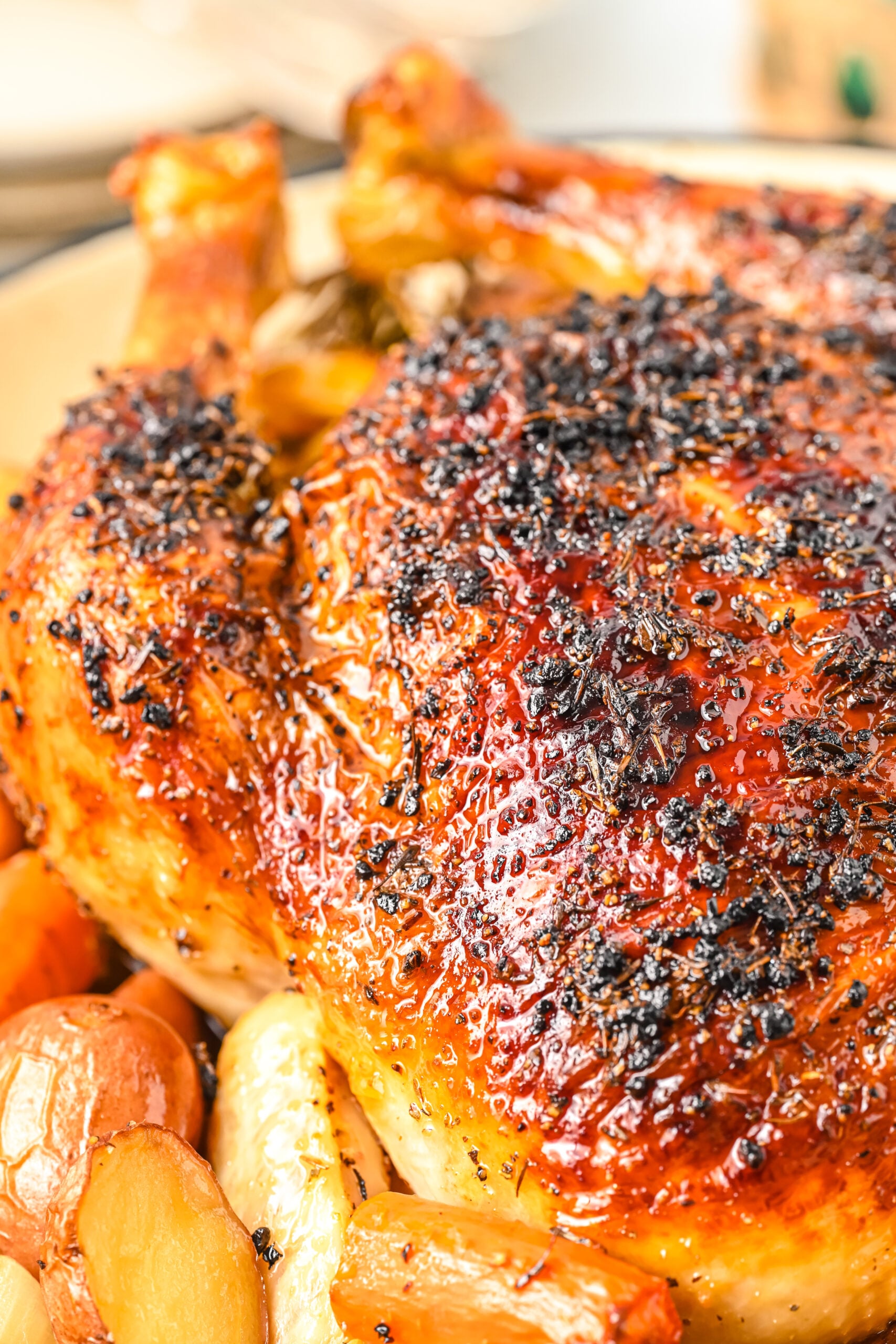 Close up view of Oven Baked Chicken and Vegetables.