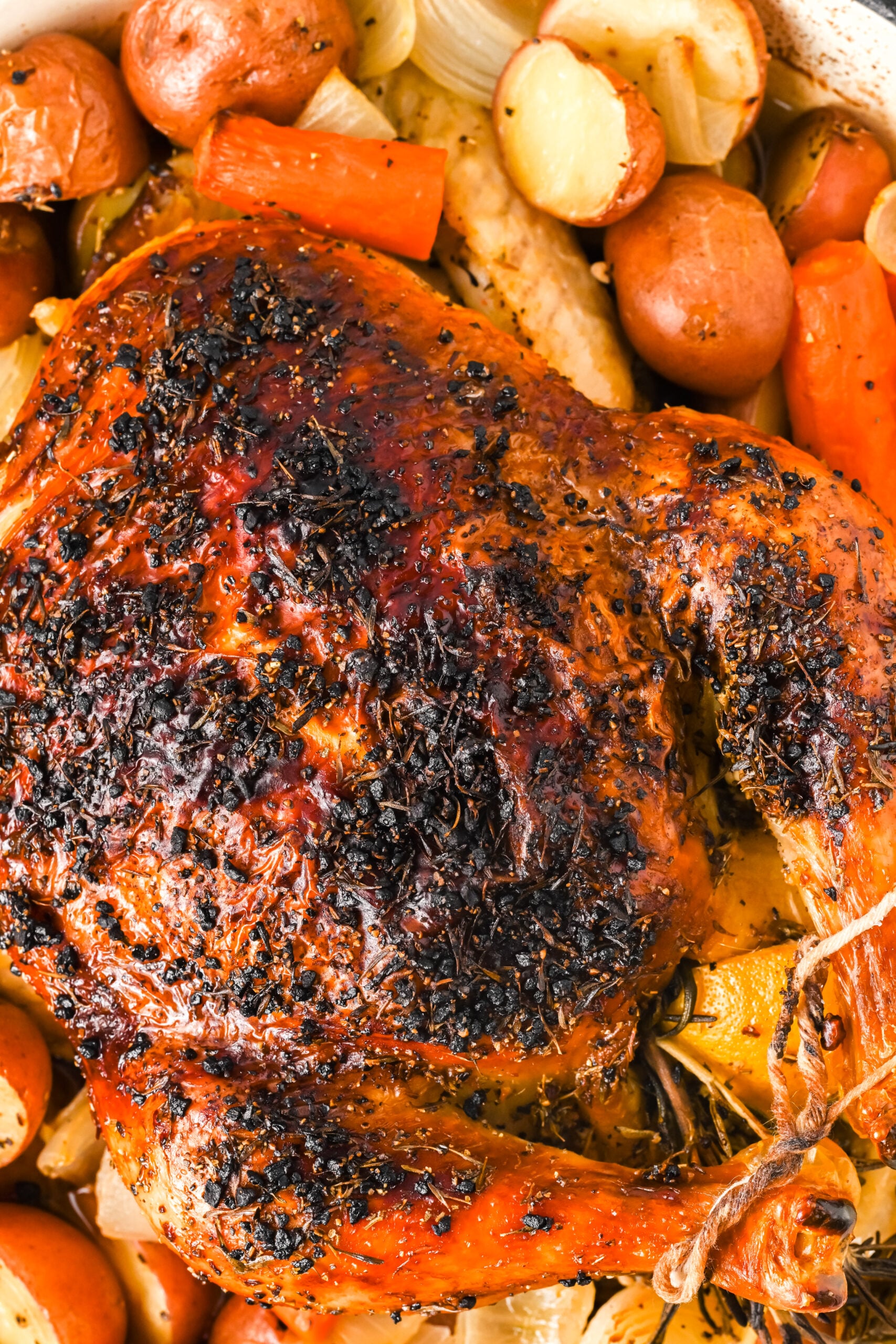 Close up view of Oven Baked Chicken and Vegetables.