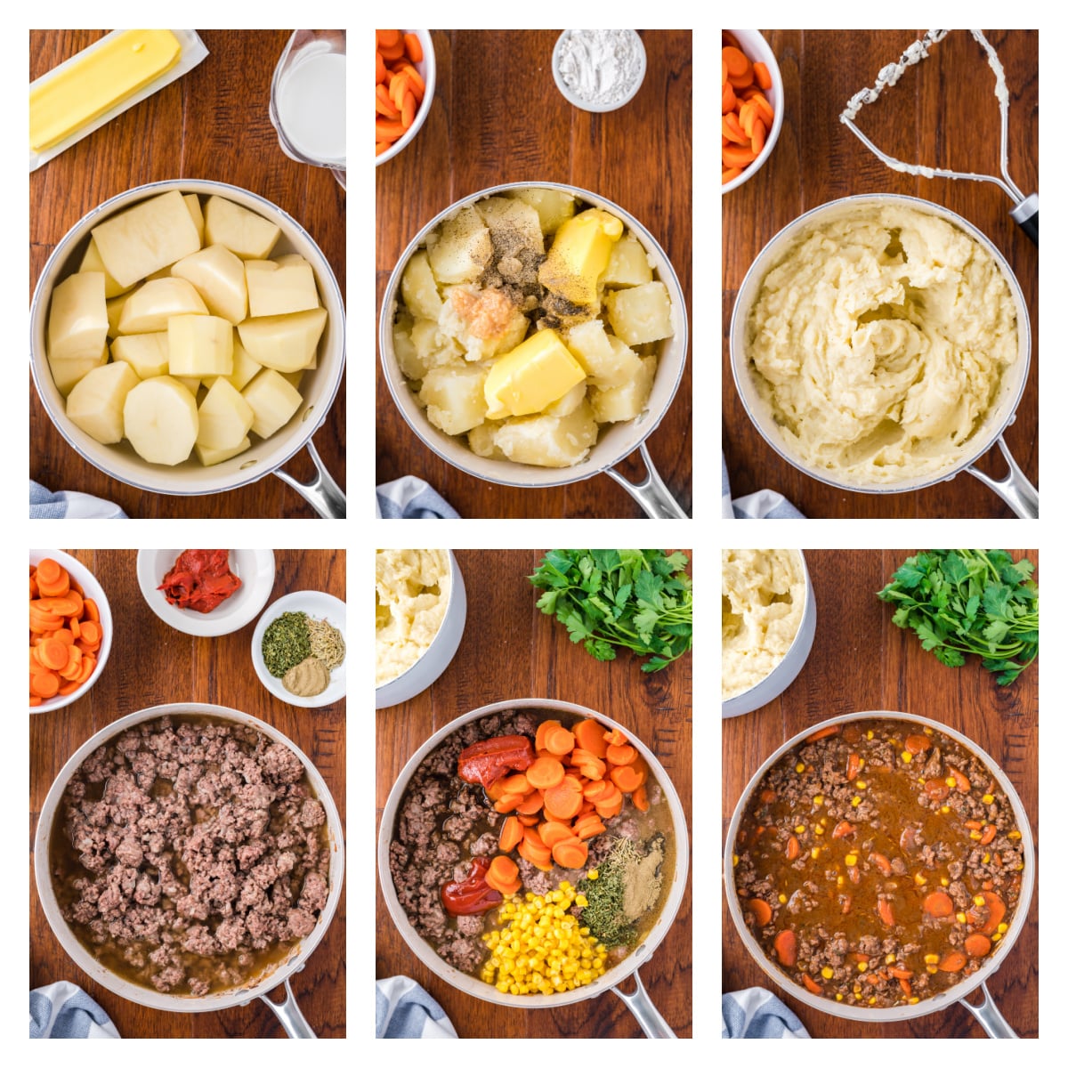 Collage of 6 photos showing how to make the filling