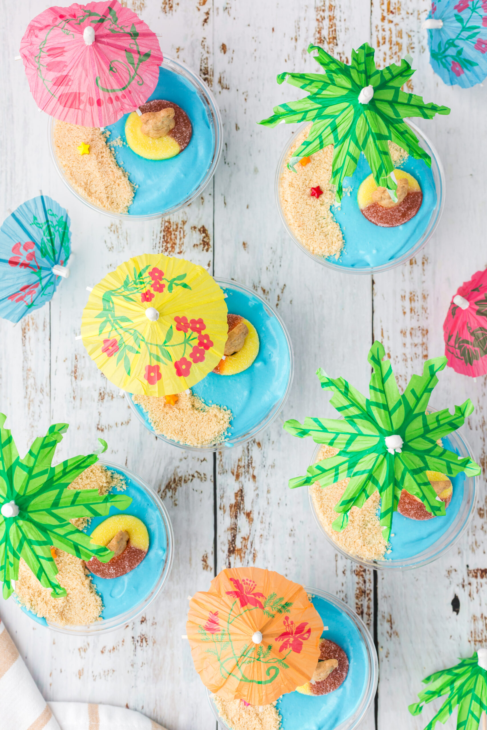 Overhead view of Beach Cheesecake Pudding Cups.