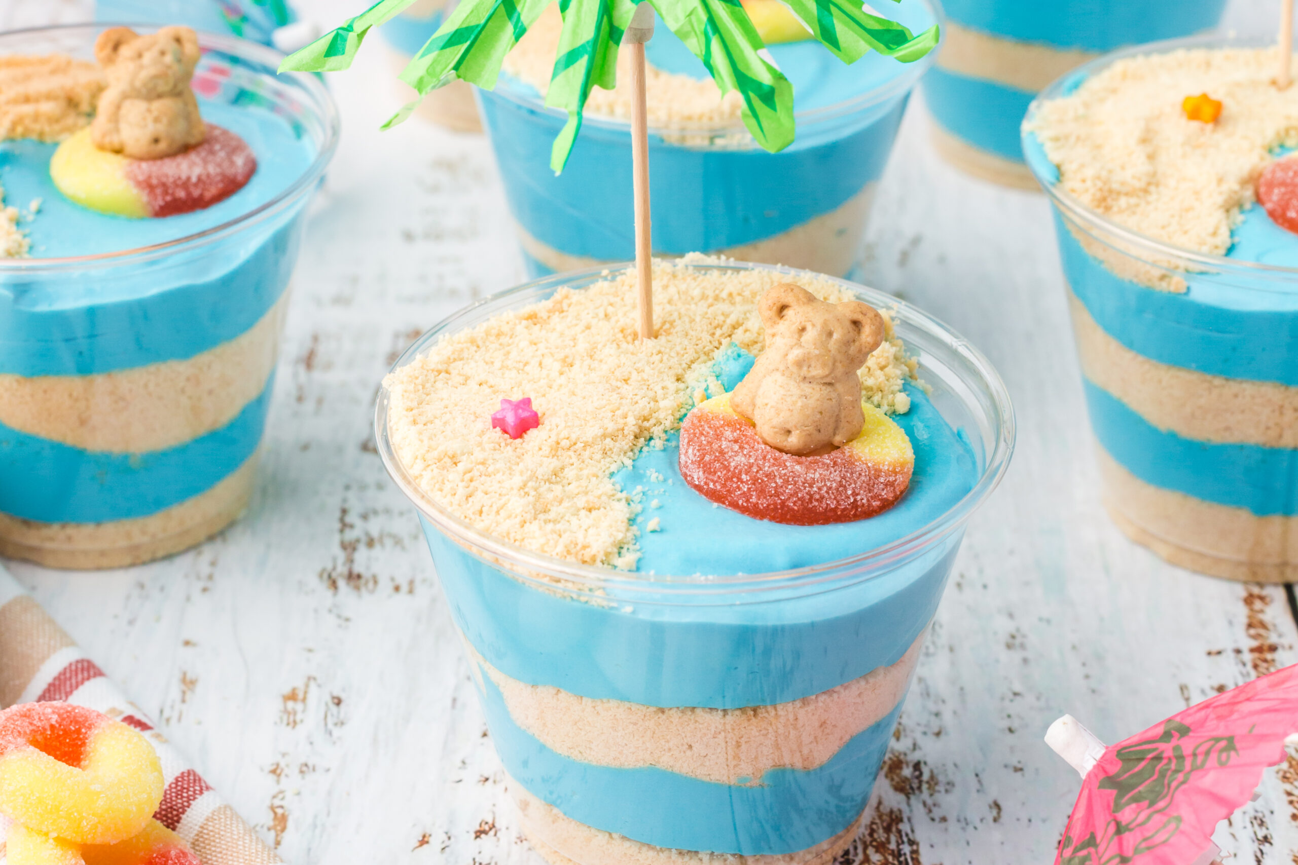 Front view of Beach Cheesecake Pudding Cups.