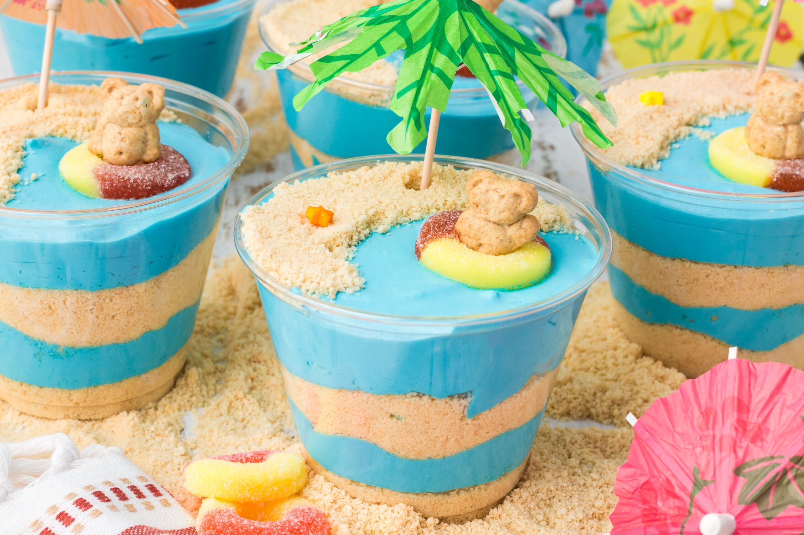 Front view of Beach Cheesecake Pudding Cups.