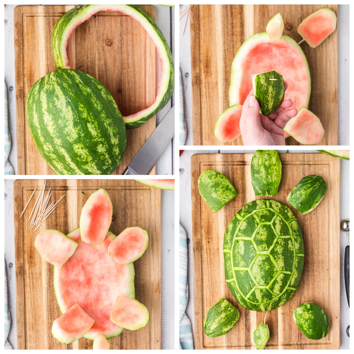 Collage showing how to assemble the turtle bowl