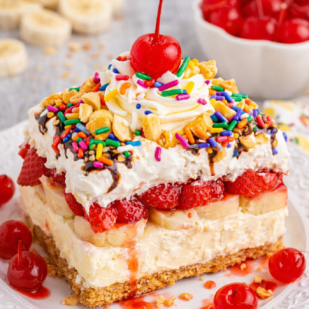 No Bake Banana Split Cake
