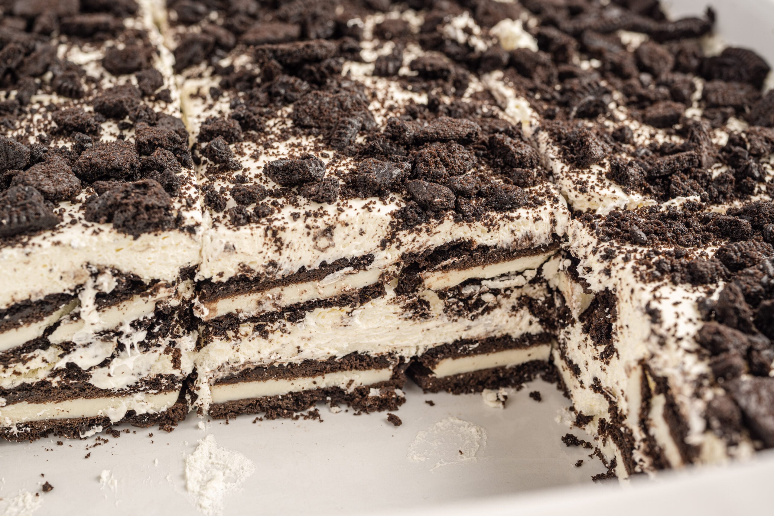 extreme up close of the center of the Oreo Icebox Cake