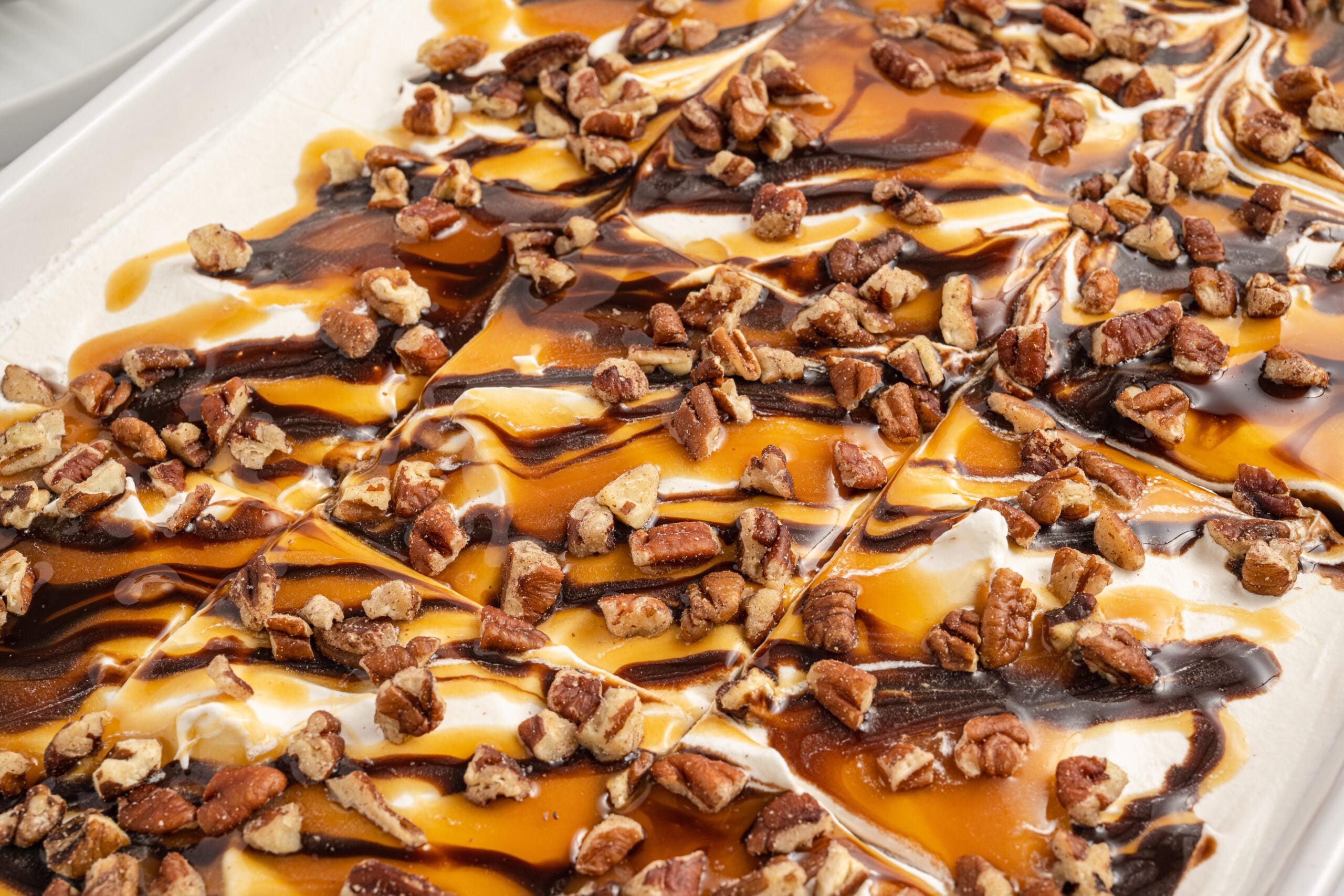 Close up view of Turtle Lush in a white baking dish.