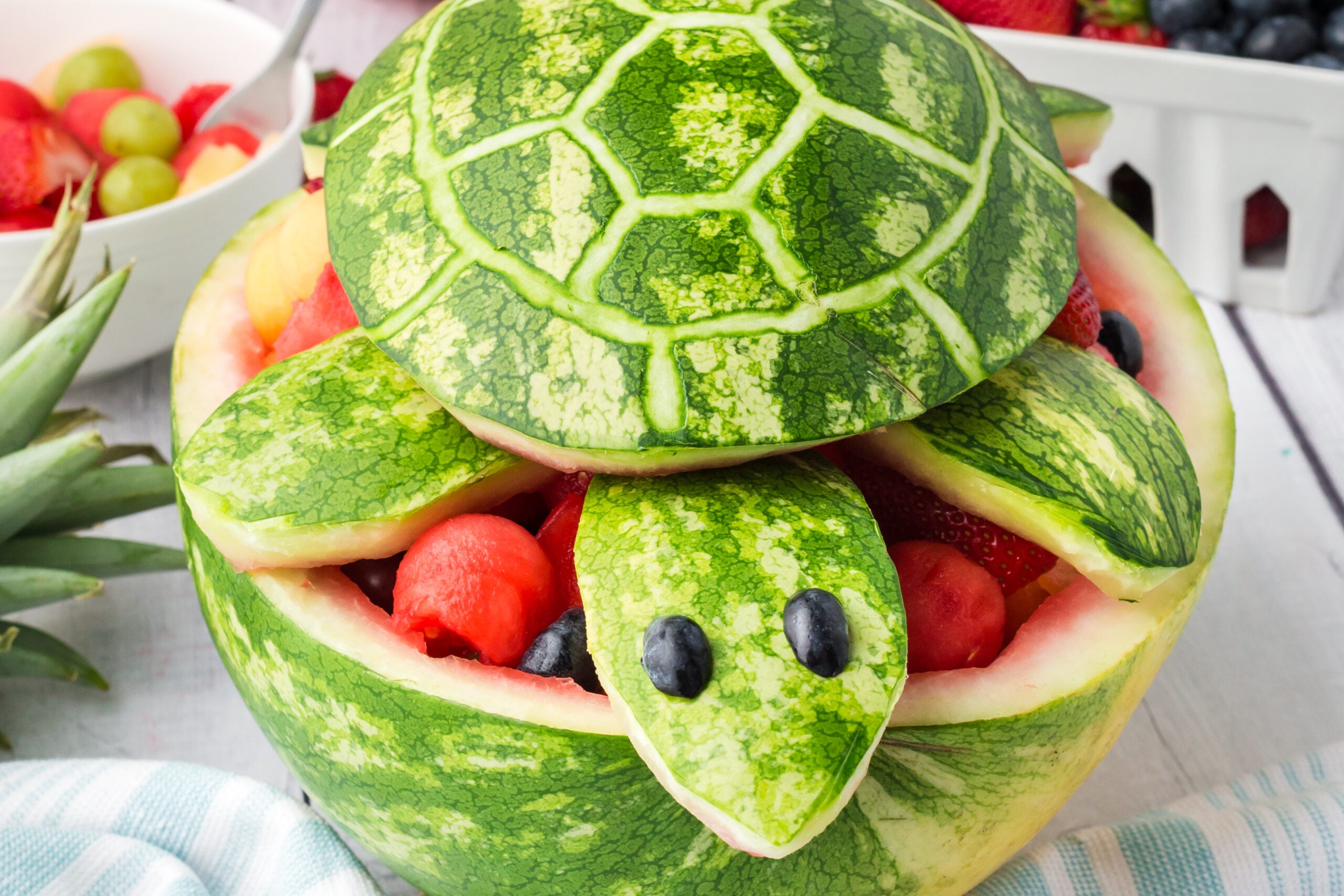 Front view of Turtle Watermelon Fruit Salad.