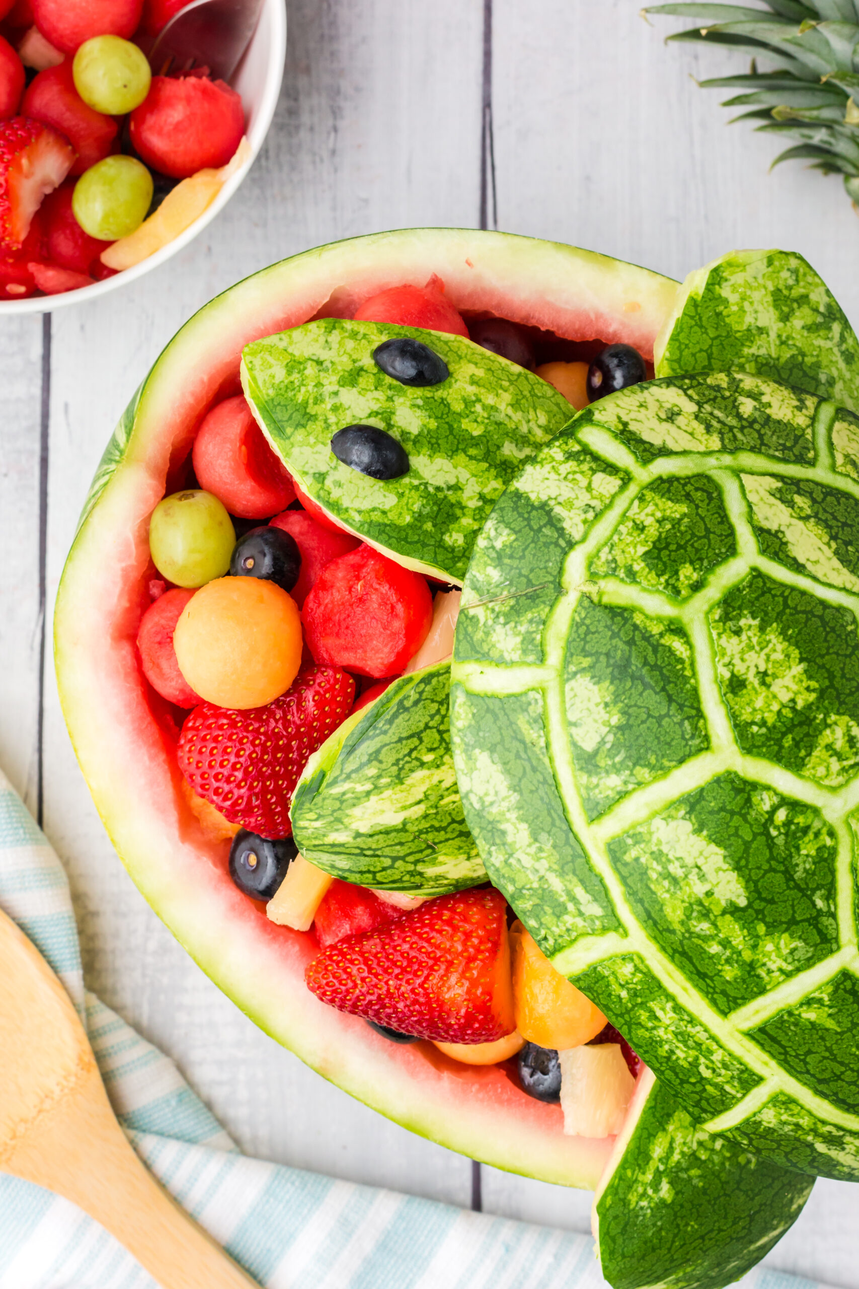 Side view of Turtle Watermelon Fruit Salad.