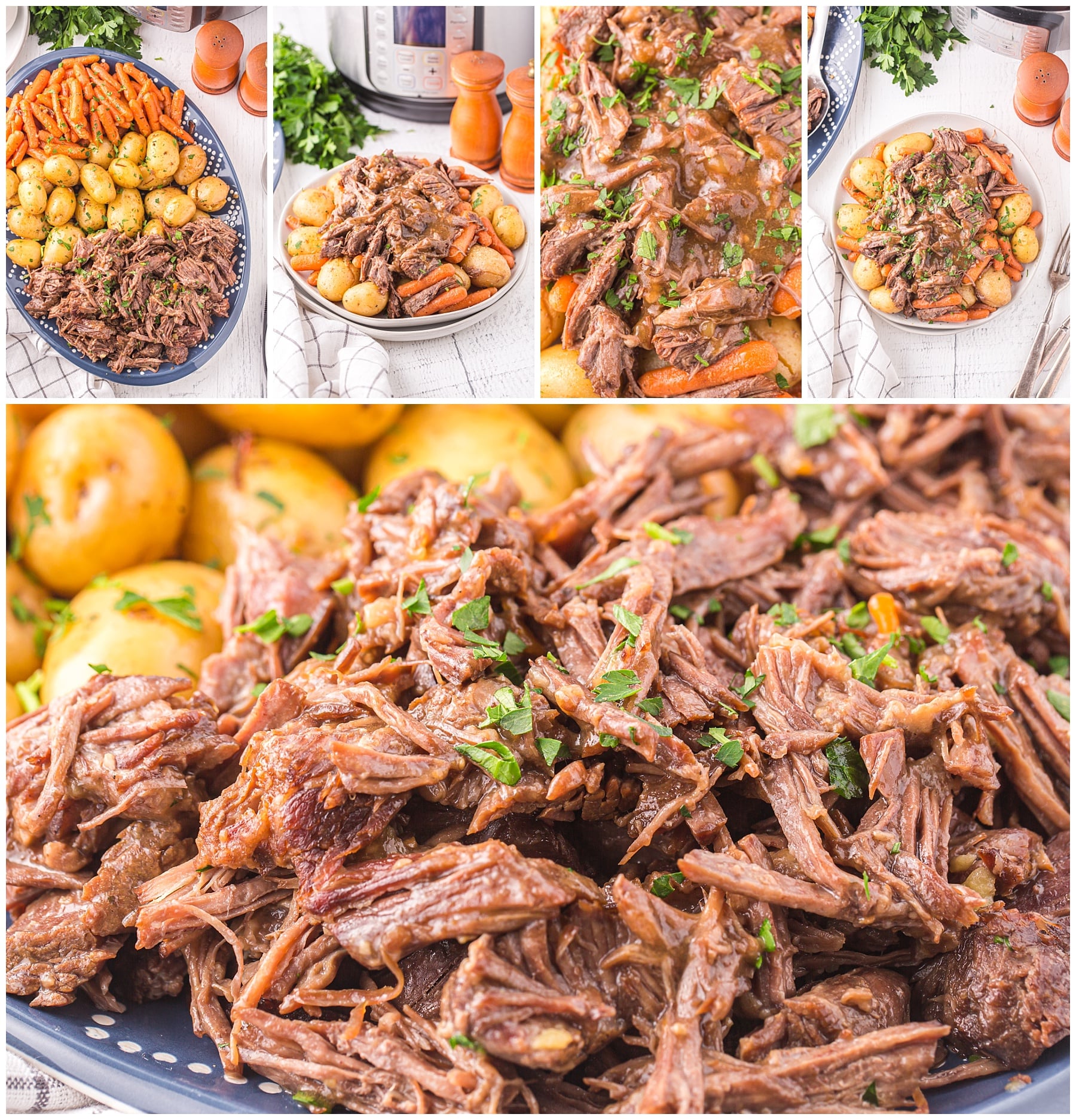 Collage showing the pot roast at all different angles