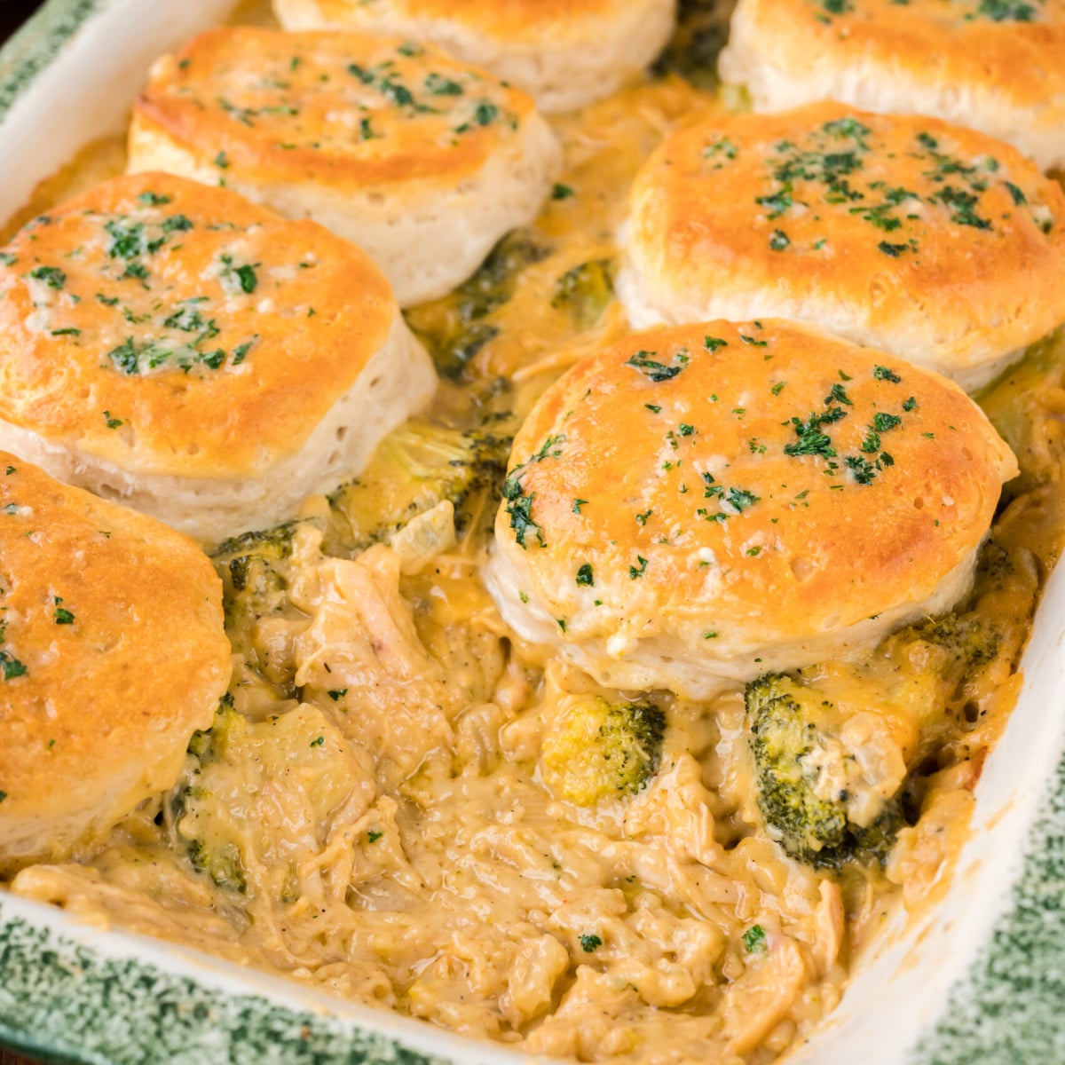 Broccoli Cheddar Biscuit Chicken Casserole