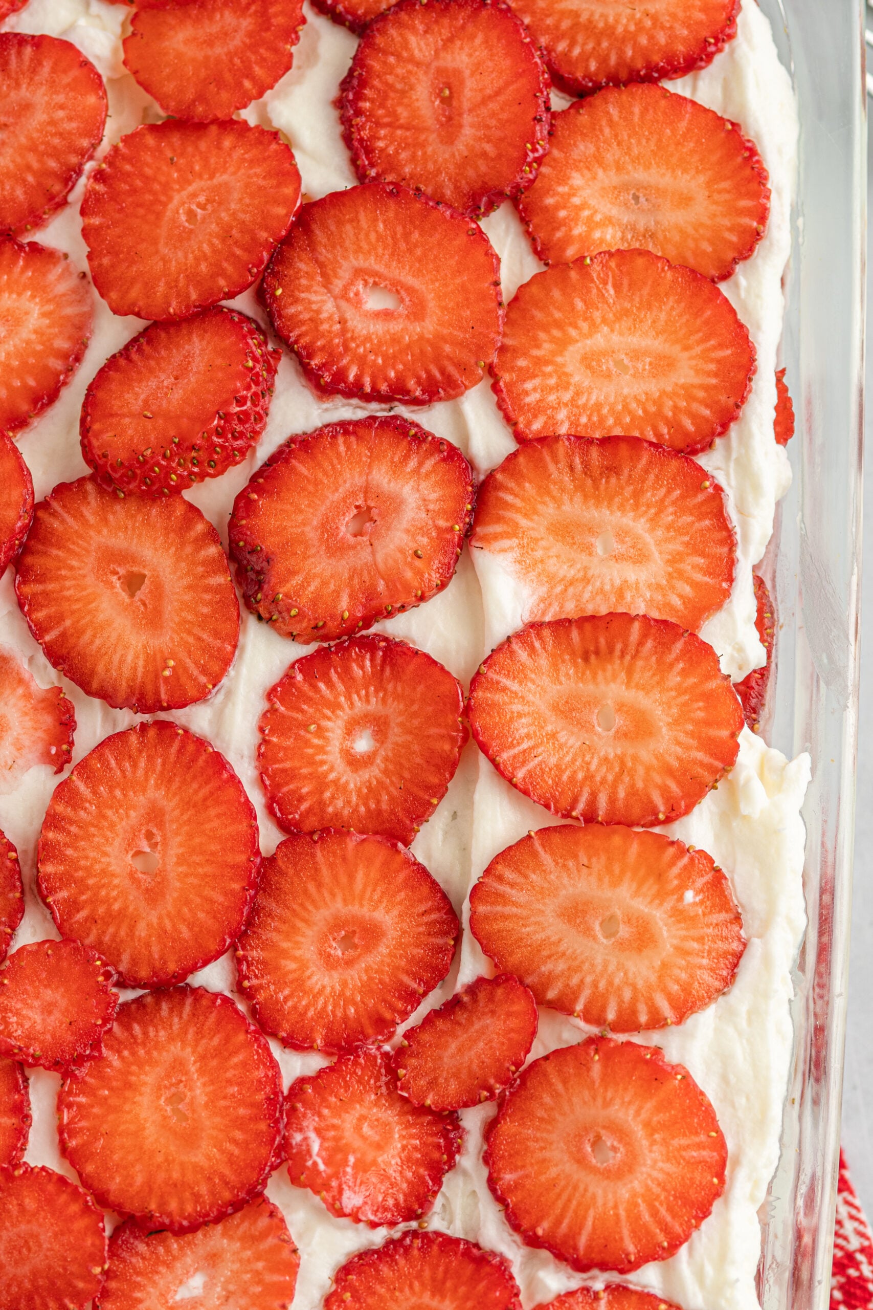 Up close shot of the strawberry topping. 