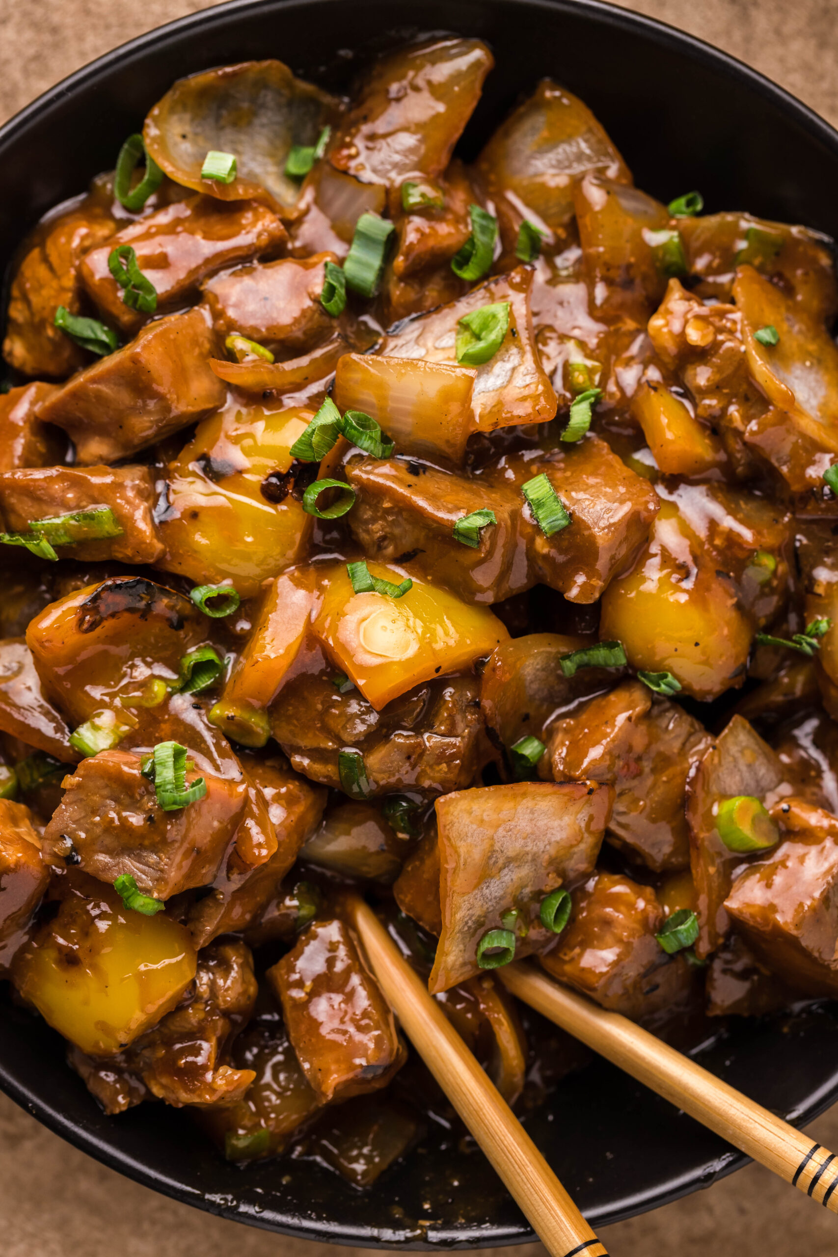 Close up view of Teriyaki Steak Bites.