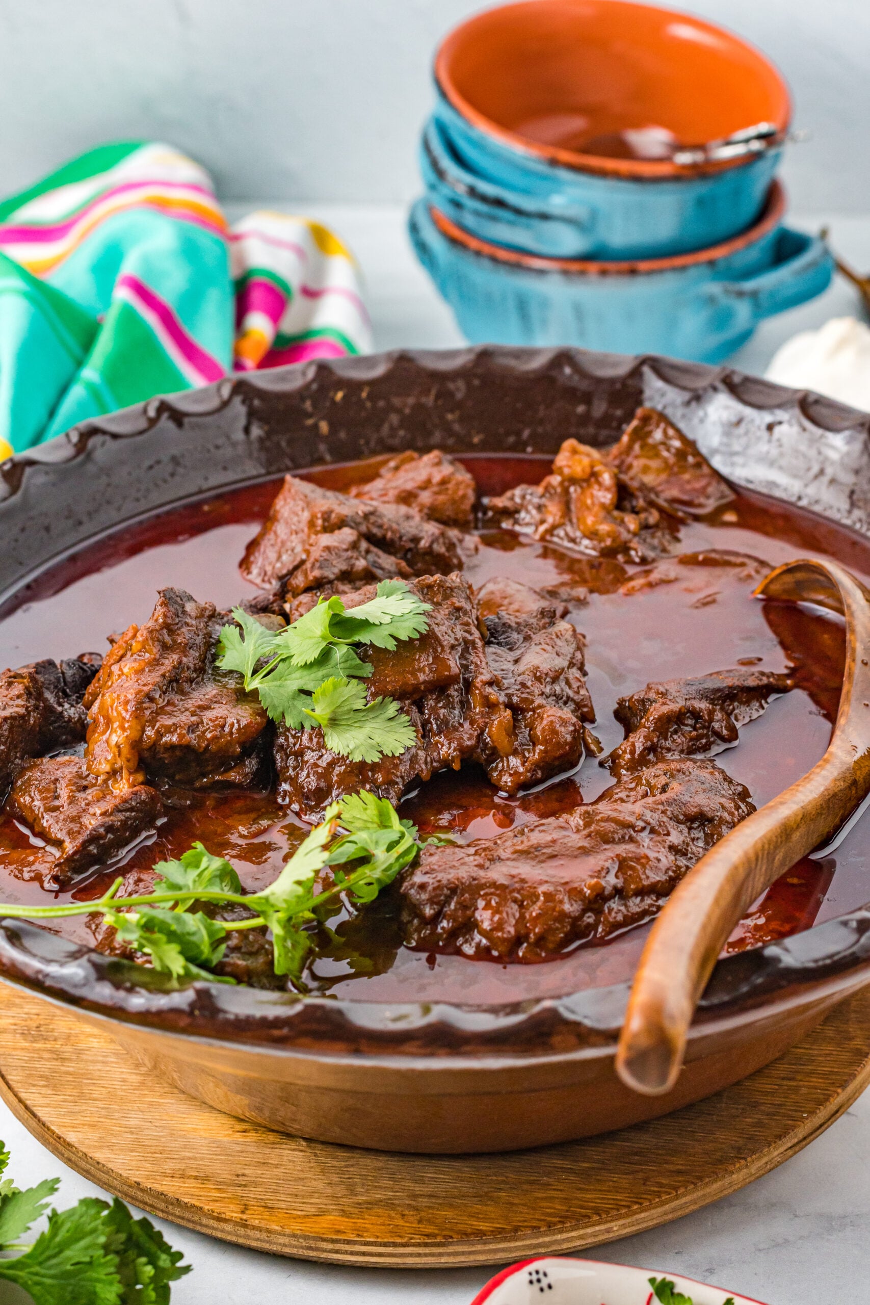 Front view of Beef Birria in a serving dish.