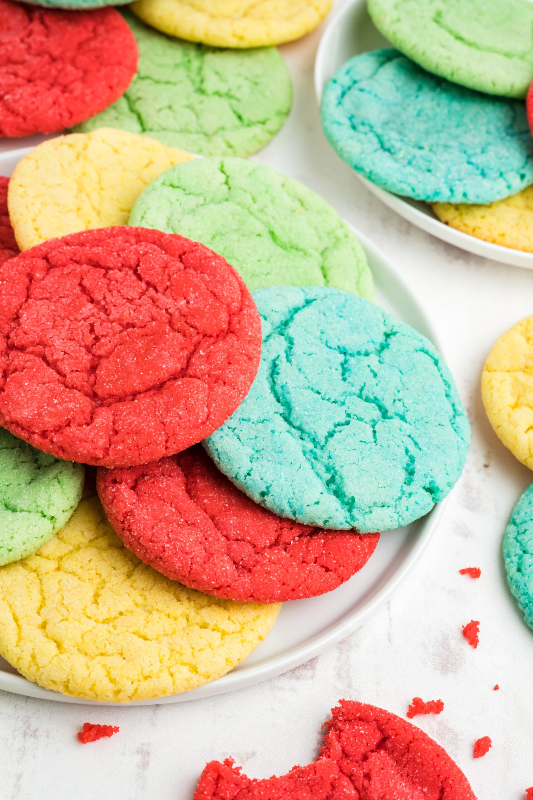 Close up view of Jello Cookies on a white plate.