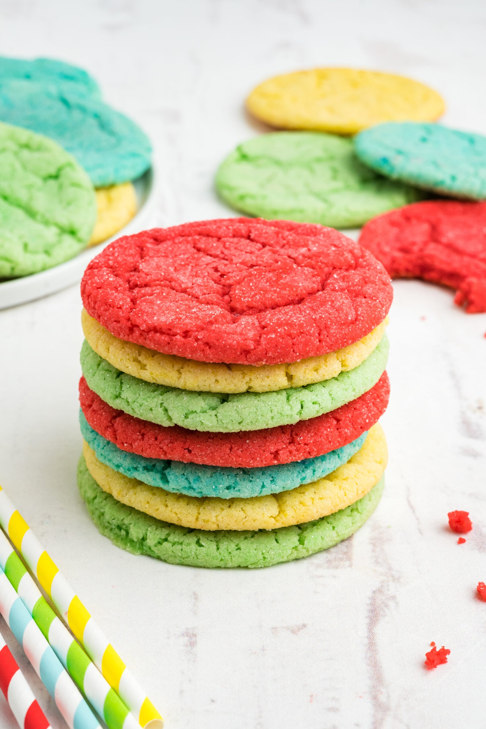 Front view of seven Jello Cookies stacked.