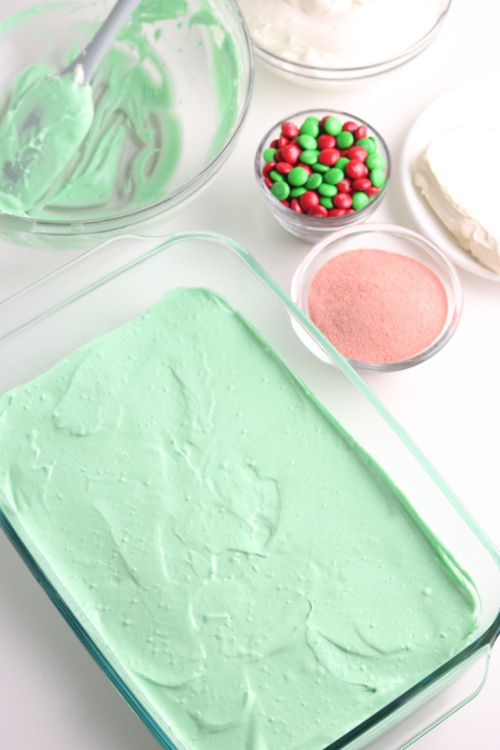 green jello mix in a 9x13 pan