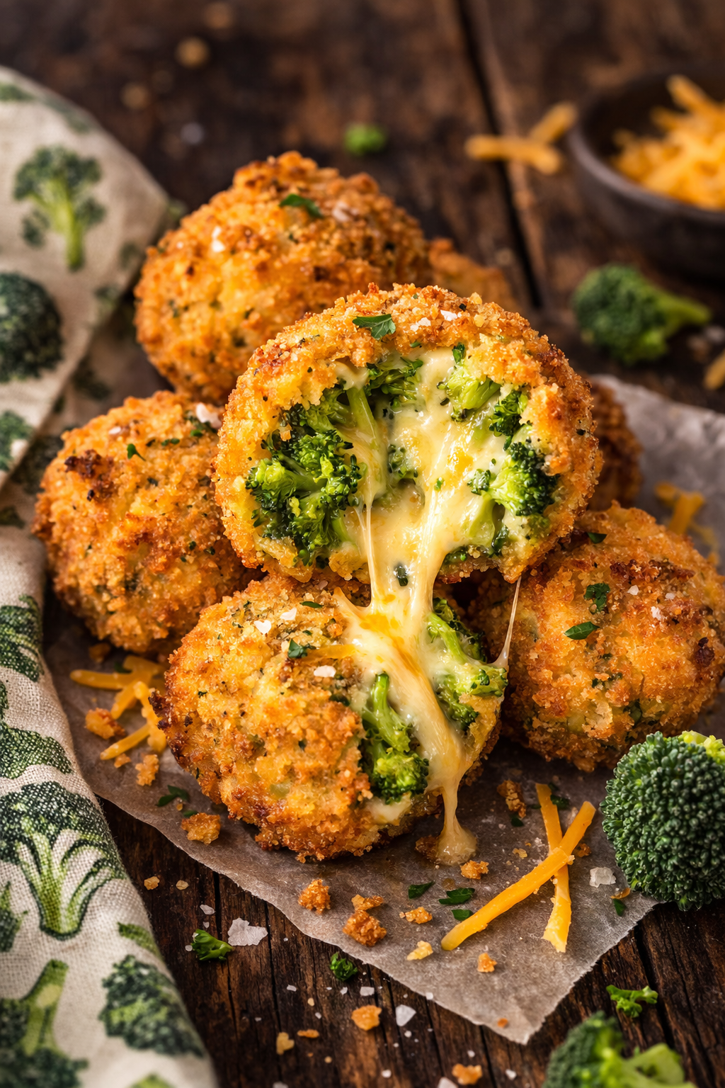 Broccoli Cheese Bites with a bite missing