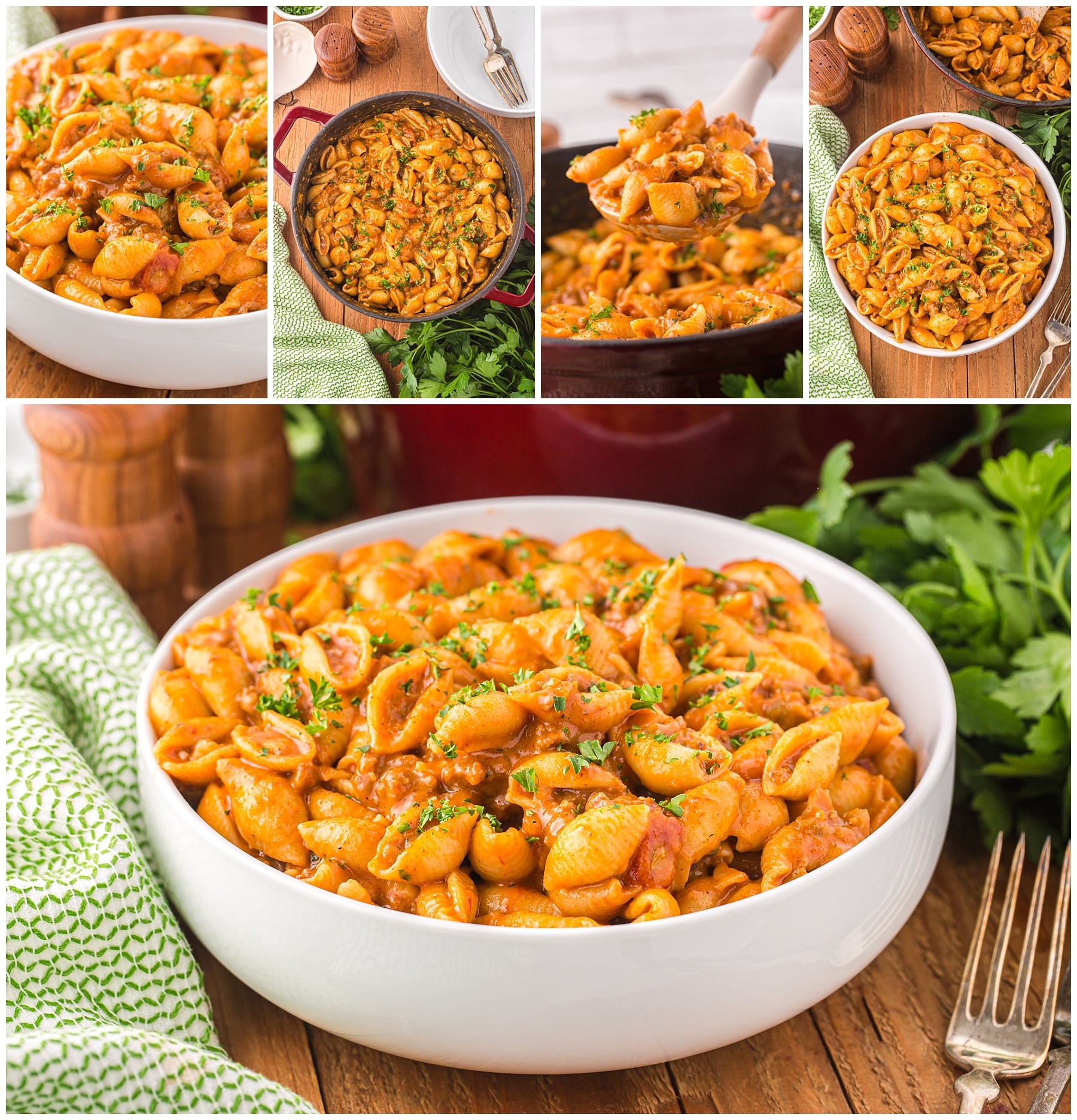taco pasta collage of a few photos showing the pasta in different angles 