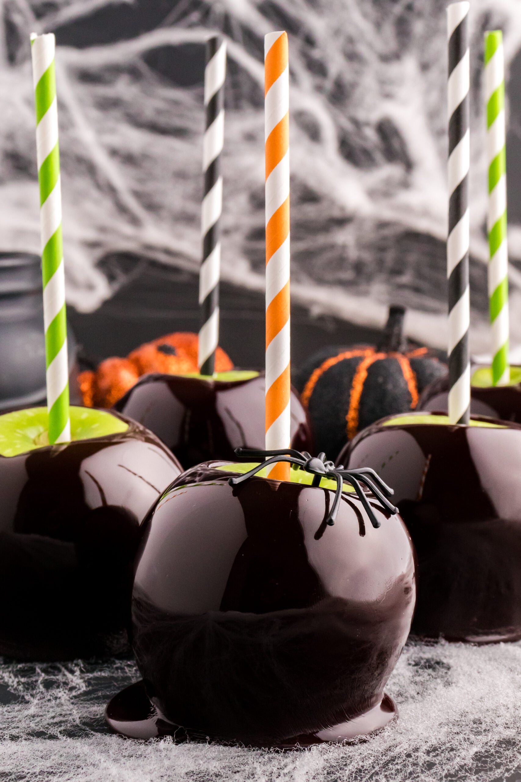 Halloween Candy Apples on a black table