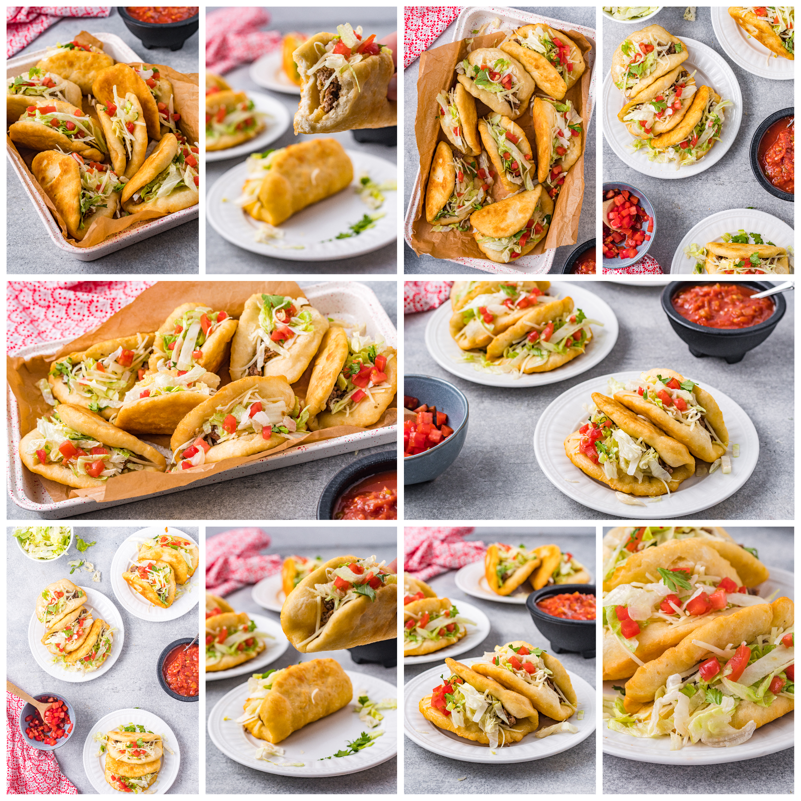collages of Taco Bell Chalupas in a variety of photos showing all angles