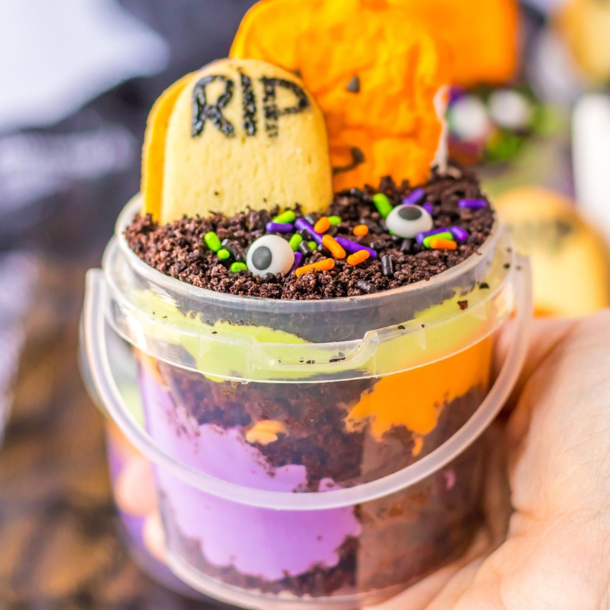 Halloween Pudding Cup in hand