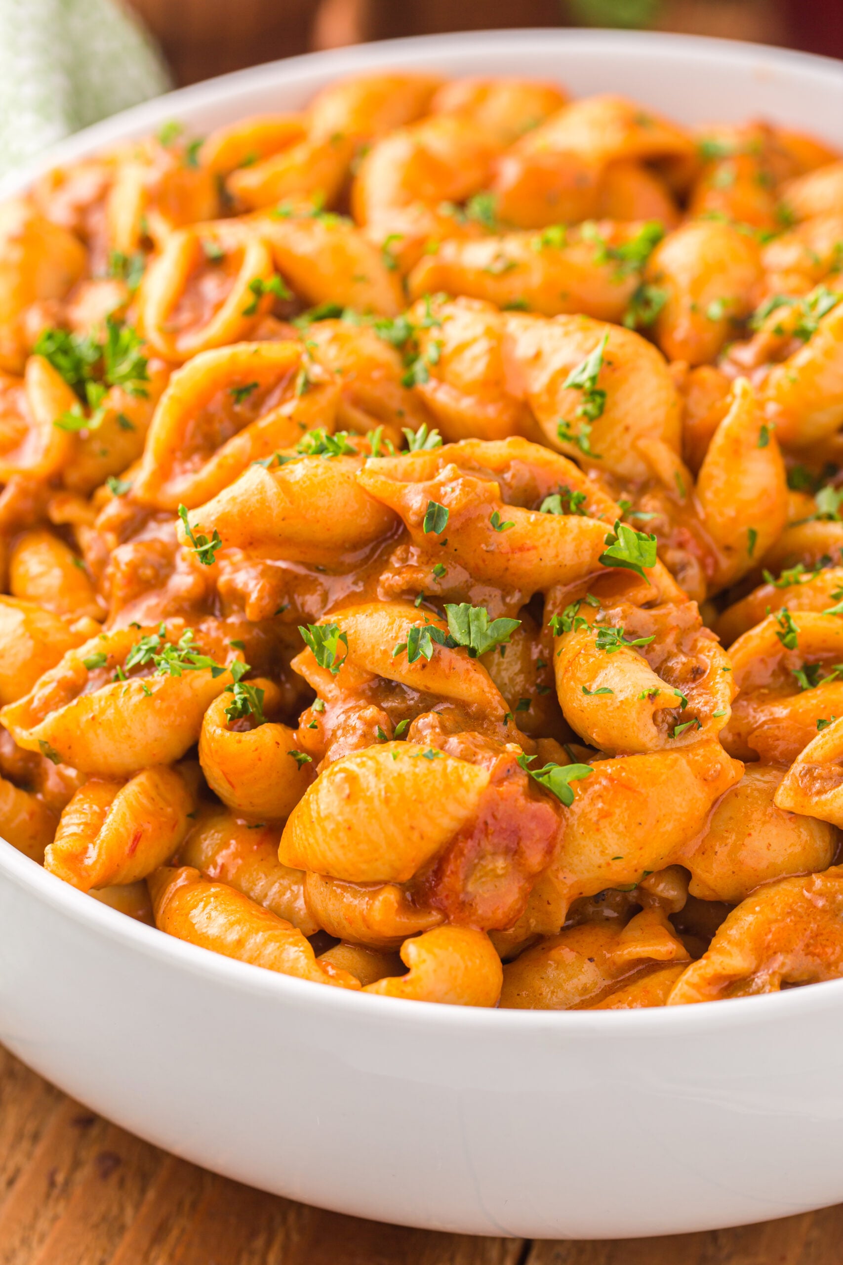 taco pasta in a white bowl