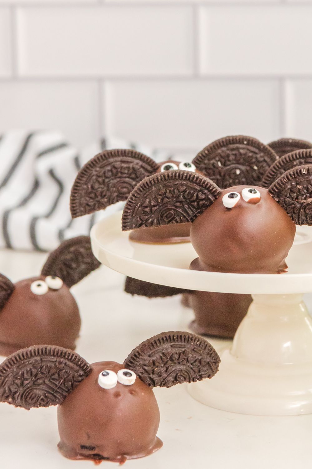bat wing balls on table and serving tray
