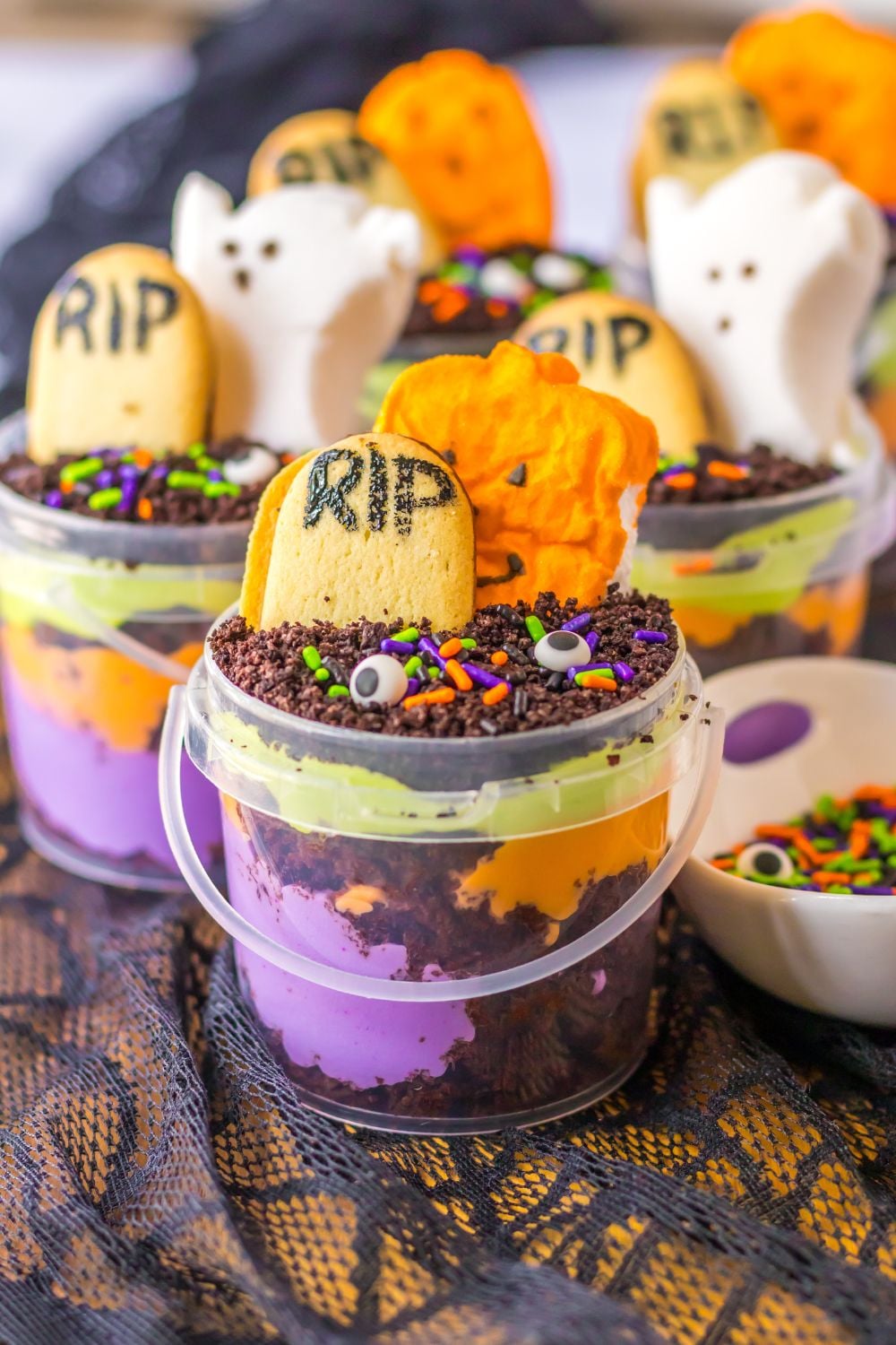 halloween jello and cake cups on talbe
