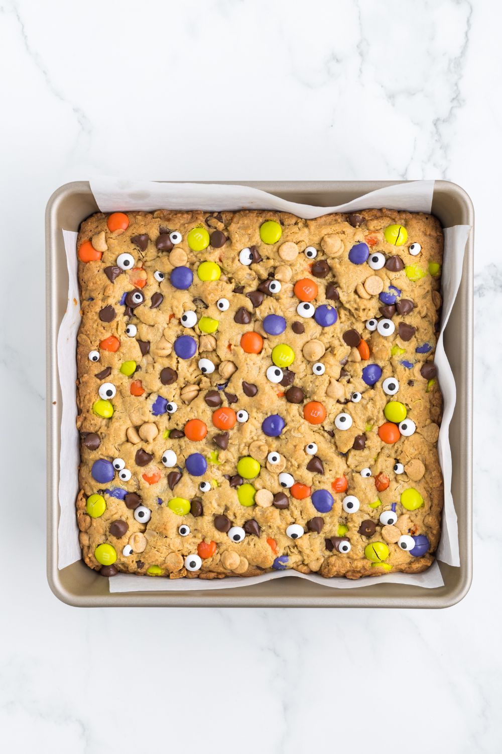 decorated halloween bars in a 8x8 pan