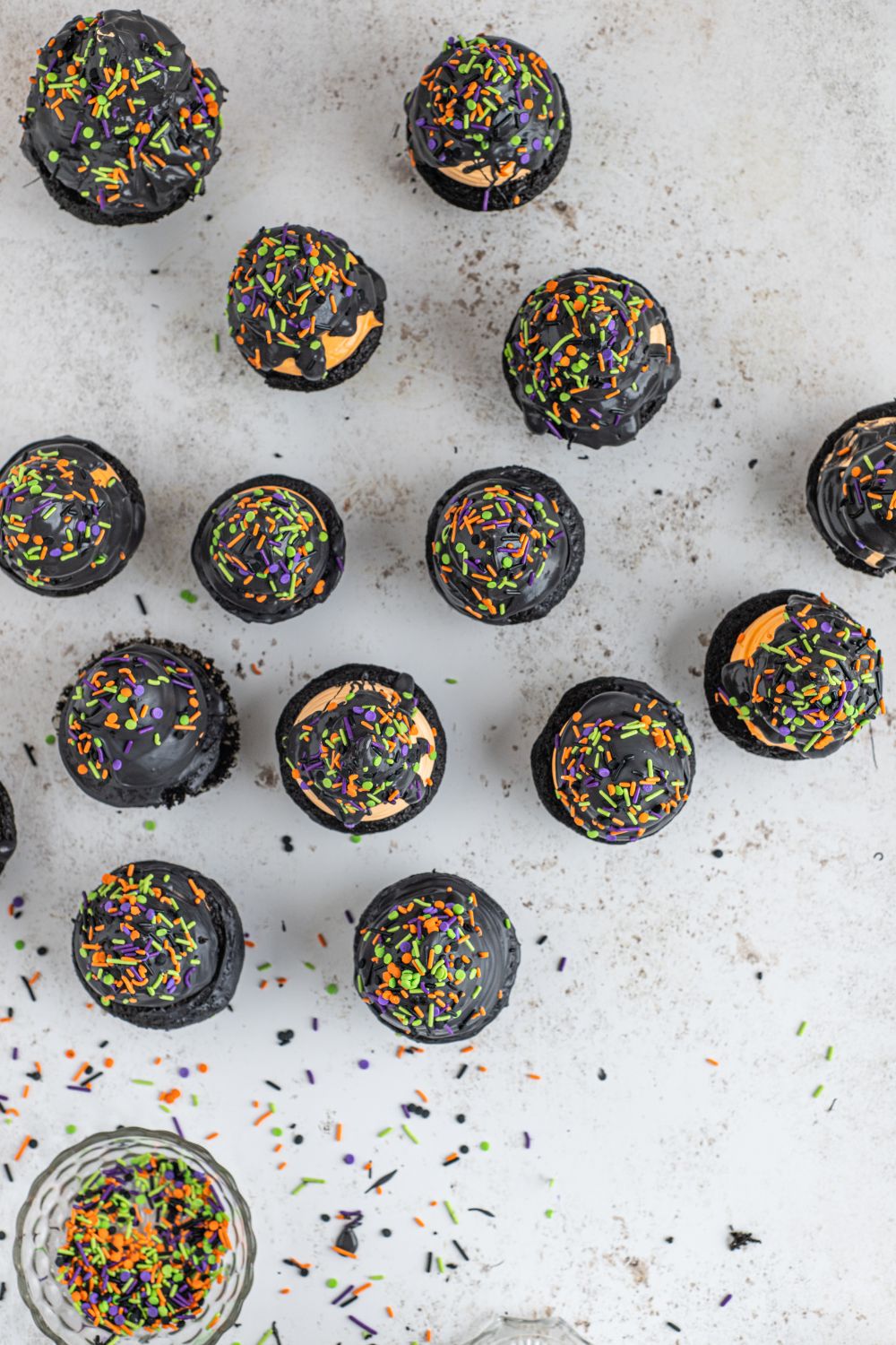 Halloween Cupcakes on marble counter