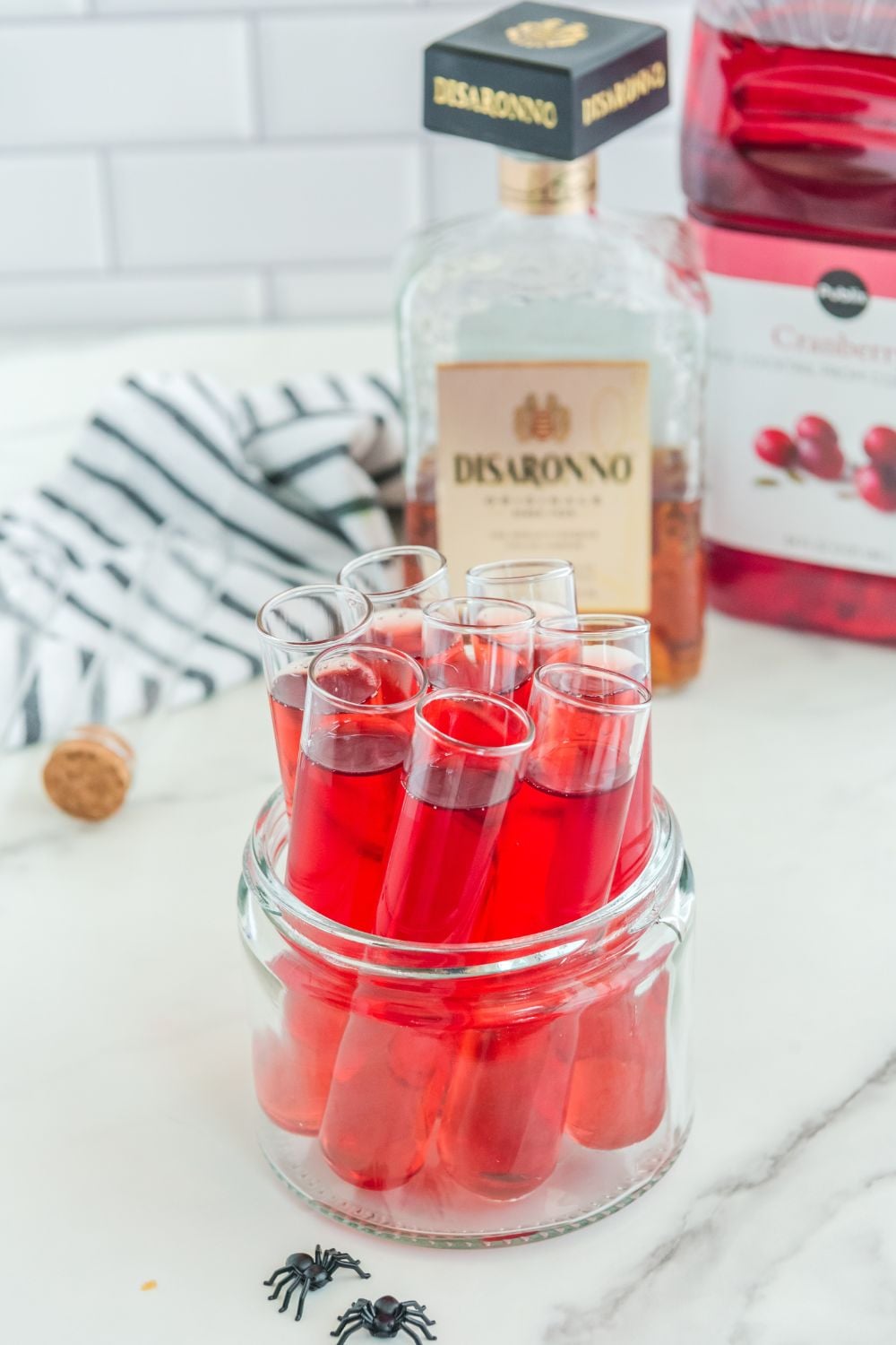 test tubes filled with shots in a glass