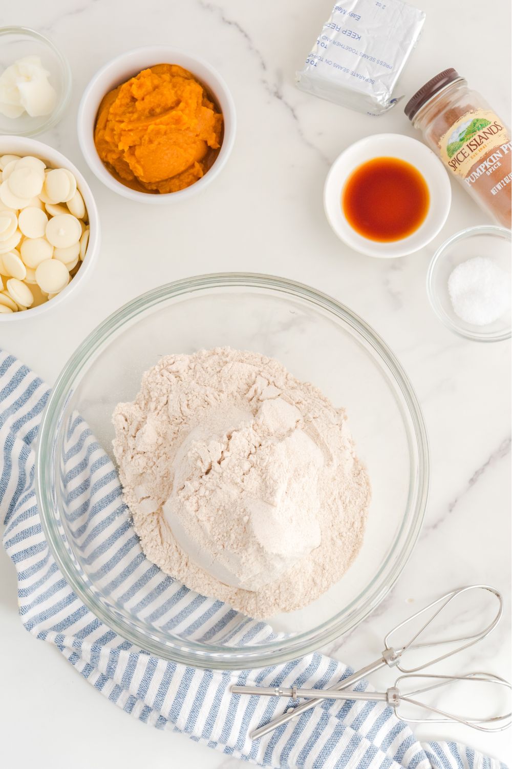 cake mix in a glass bowl on table