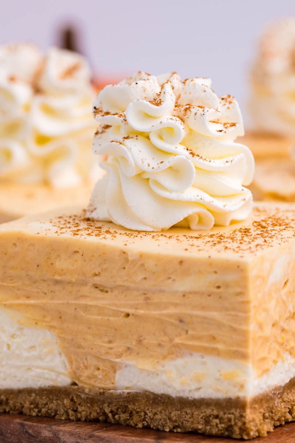 pumpkin cheesecake sliced and close up view