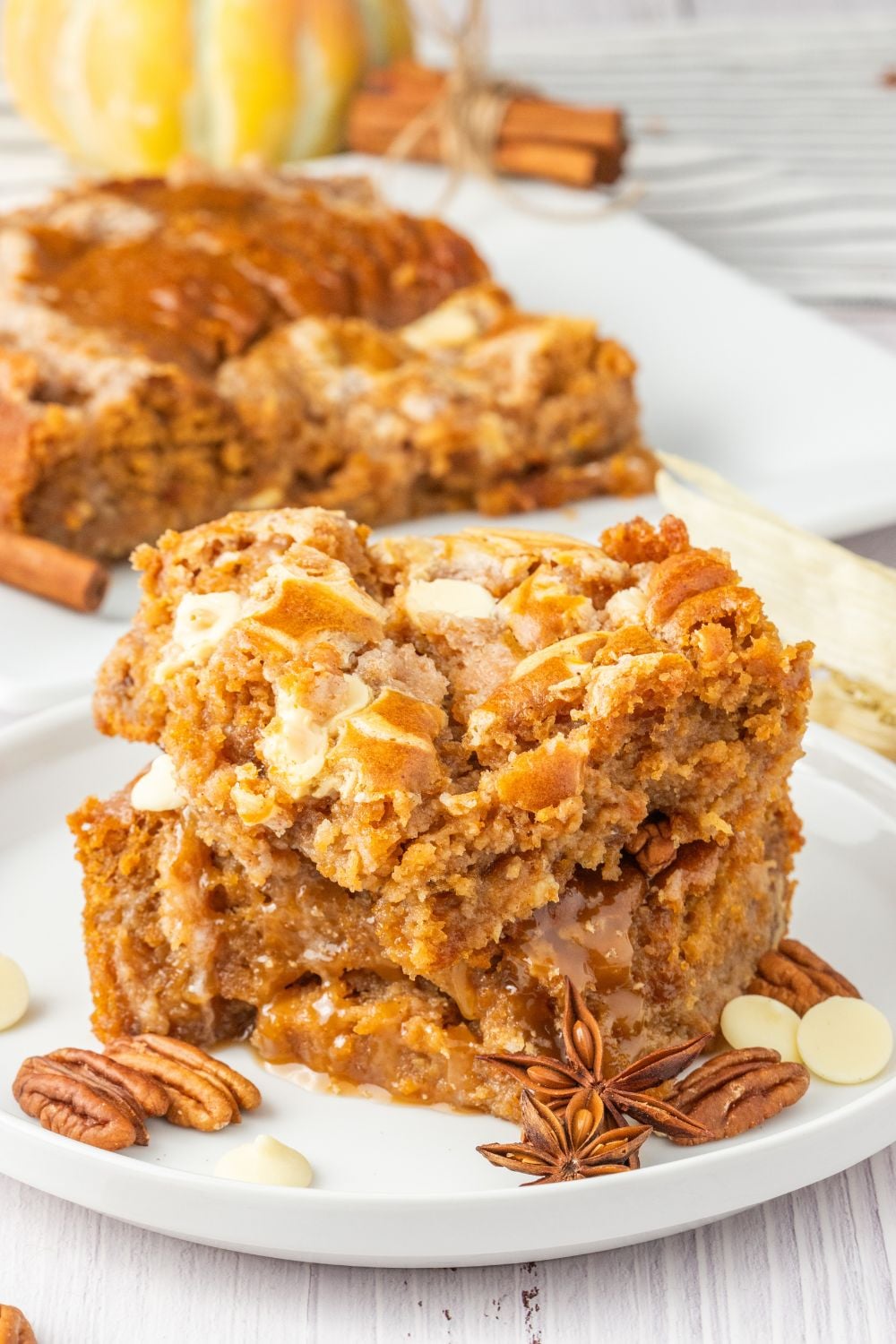 slice of pumpkin cake on plate on table